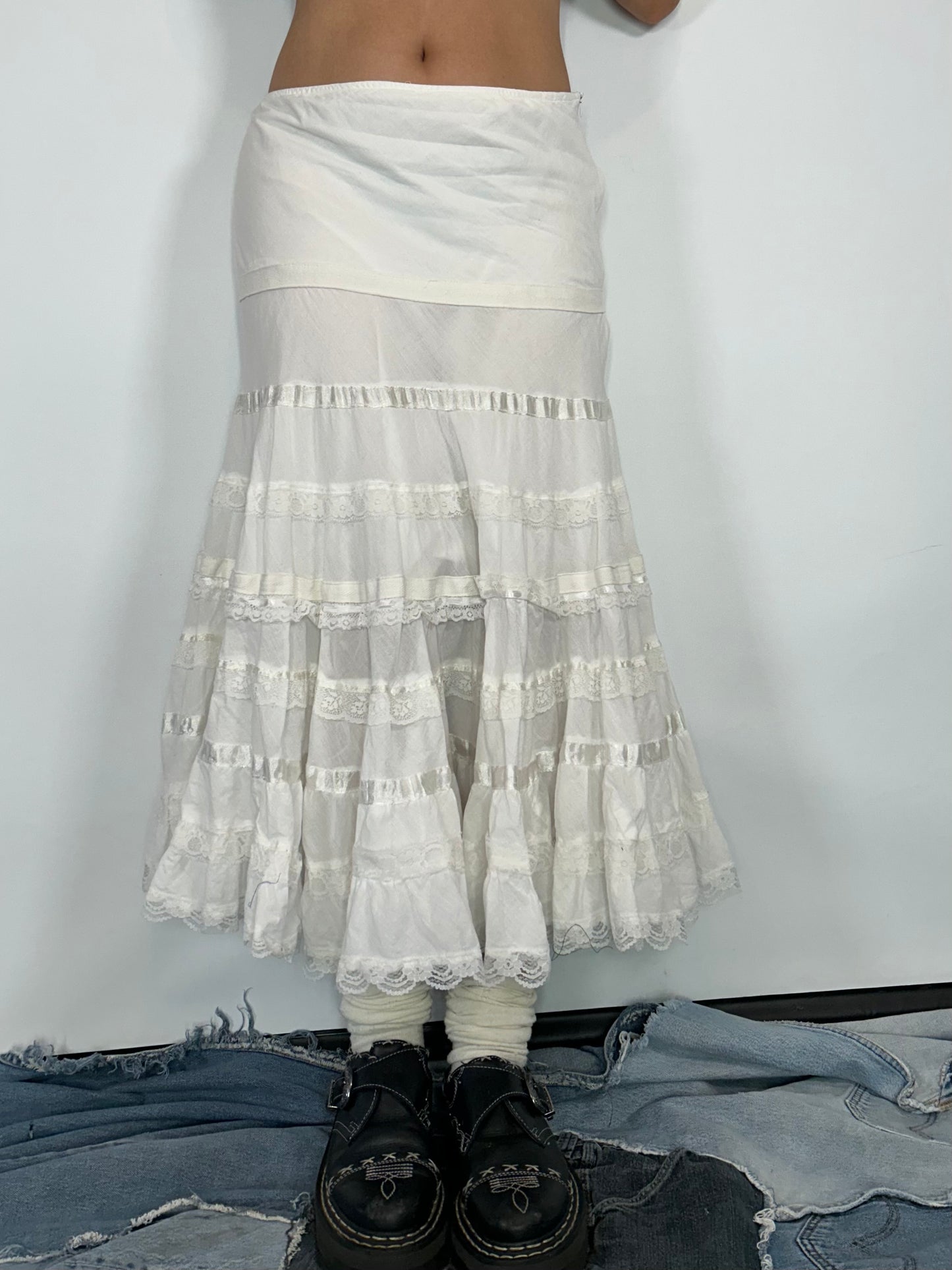 Multi tiered Vintage white Lacey skirt