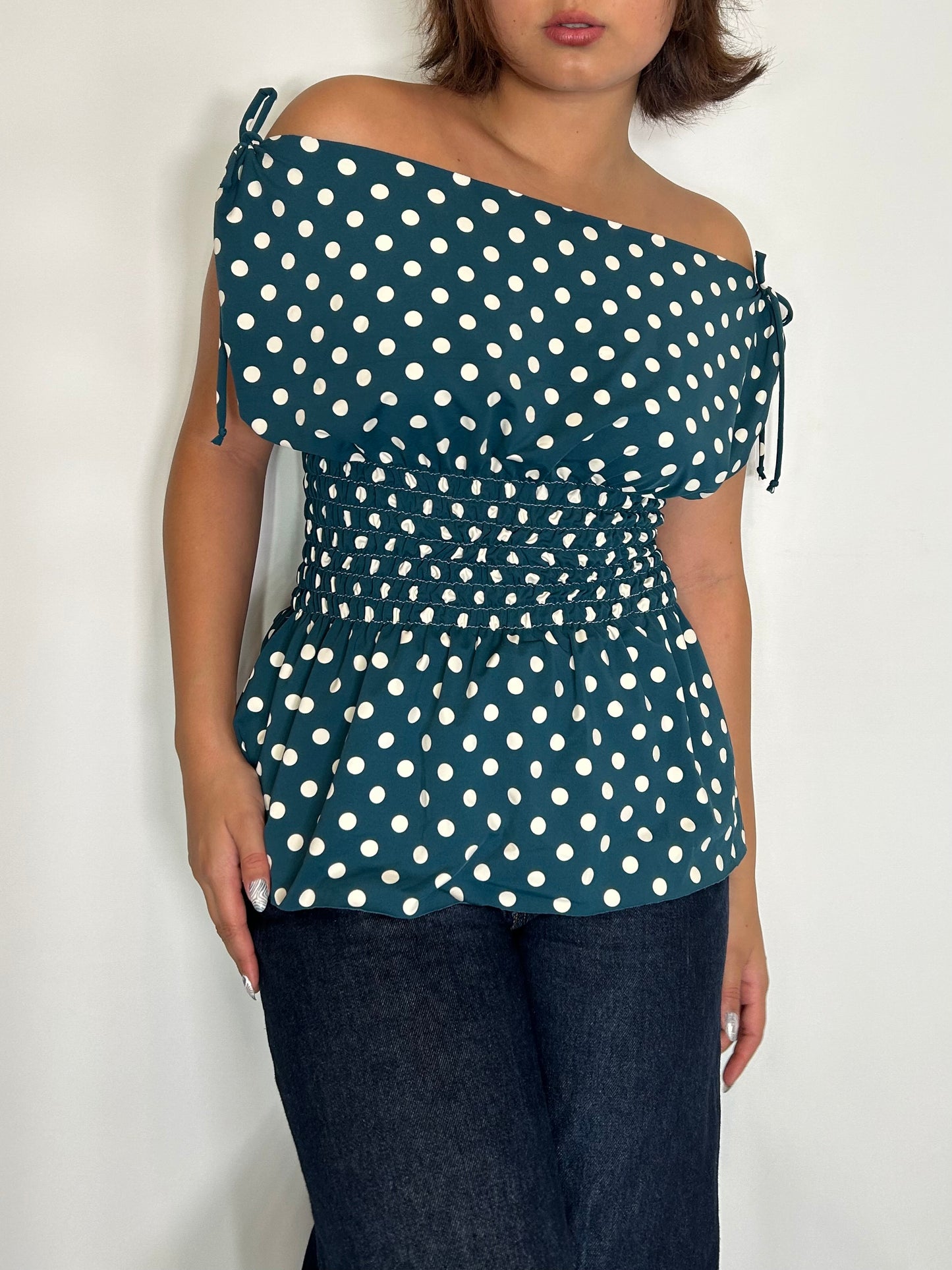 Dark Teal Polka Dot Siren Top