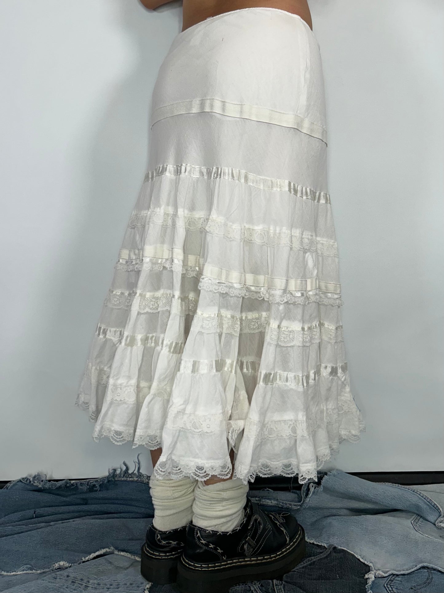 Multi tiered Vintage white Lacey skirt