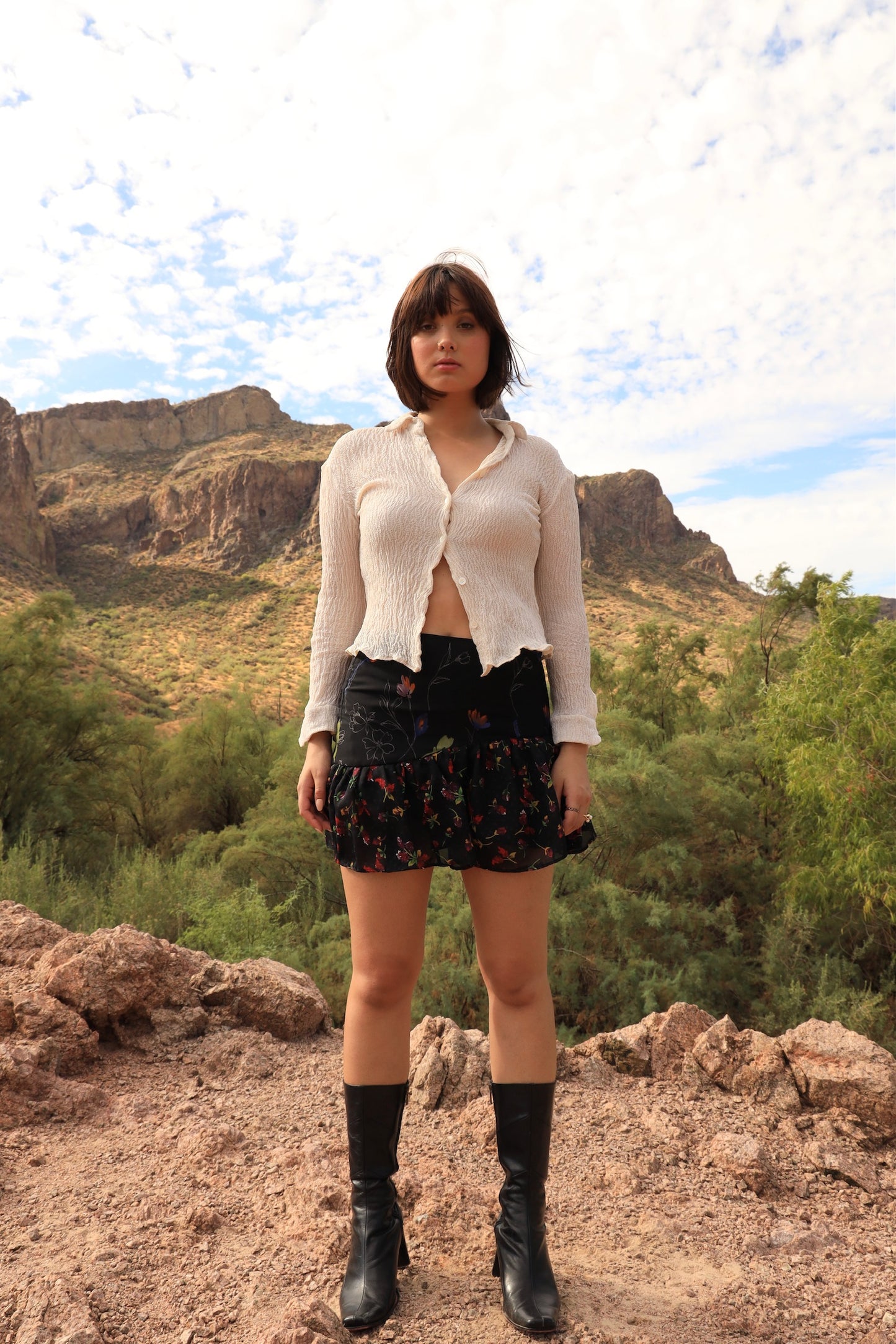 Midnight Floral Asymmetrical Skirt