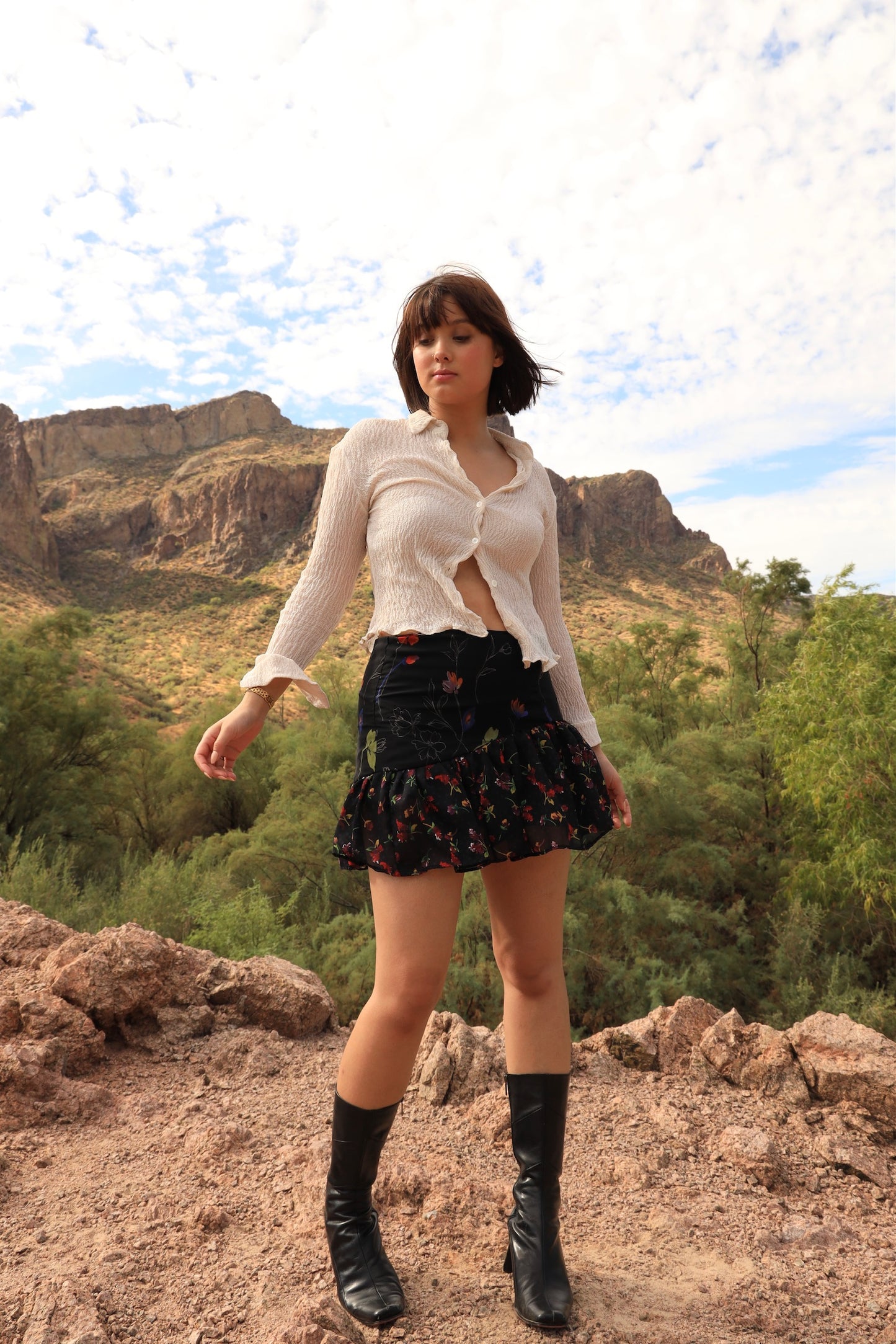 Midnight Floral Asymmetrical Skirt