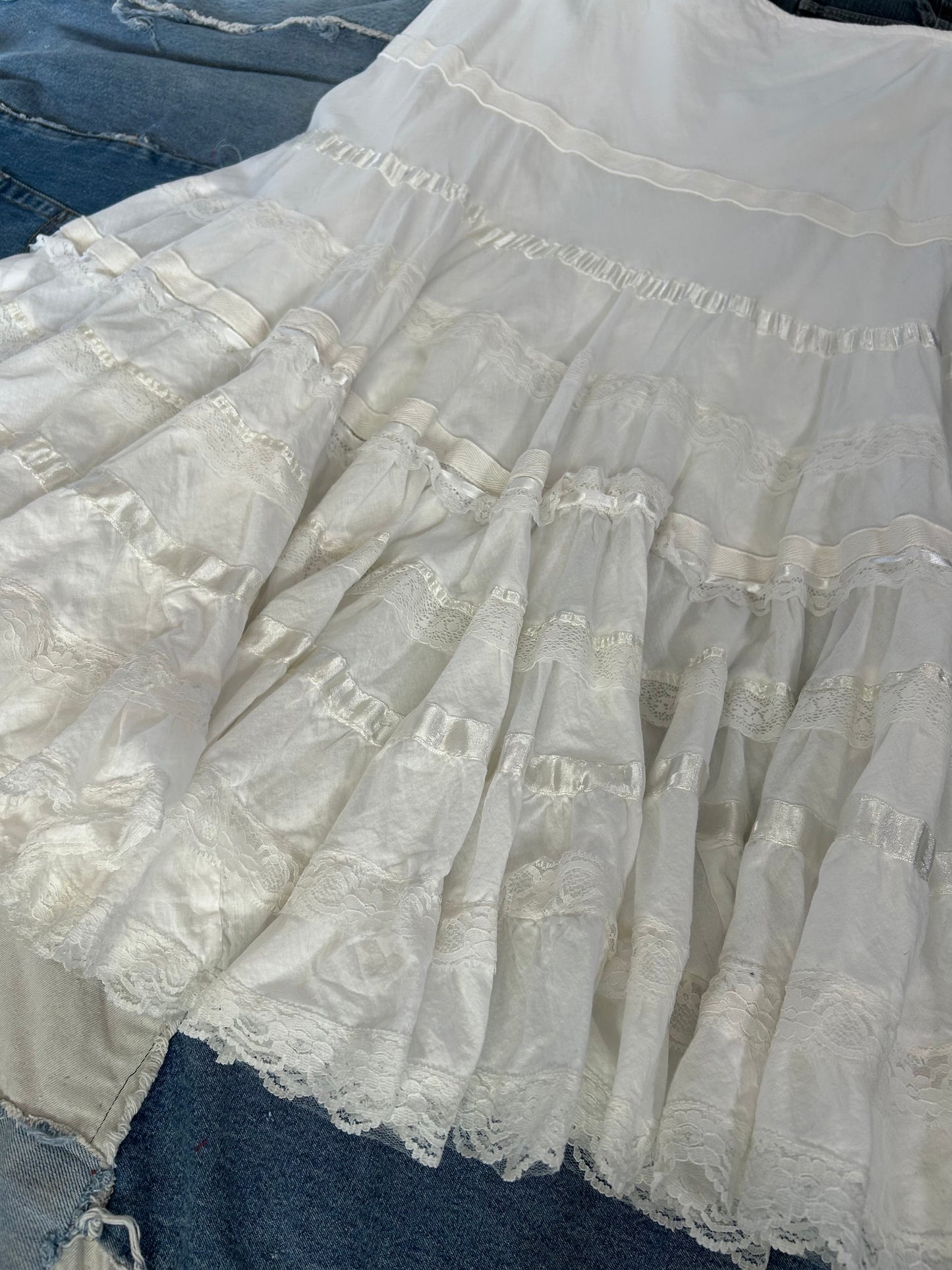 Multi tiered Vintage white Lacey skirt