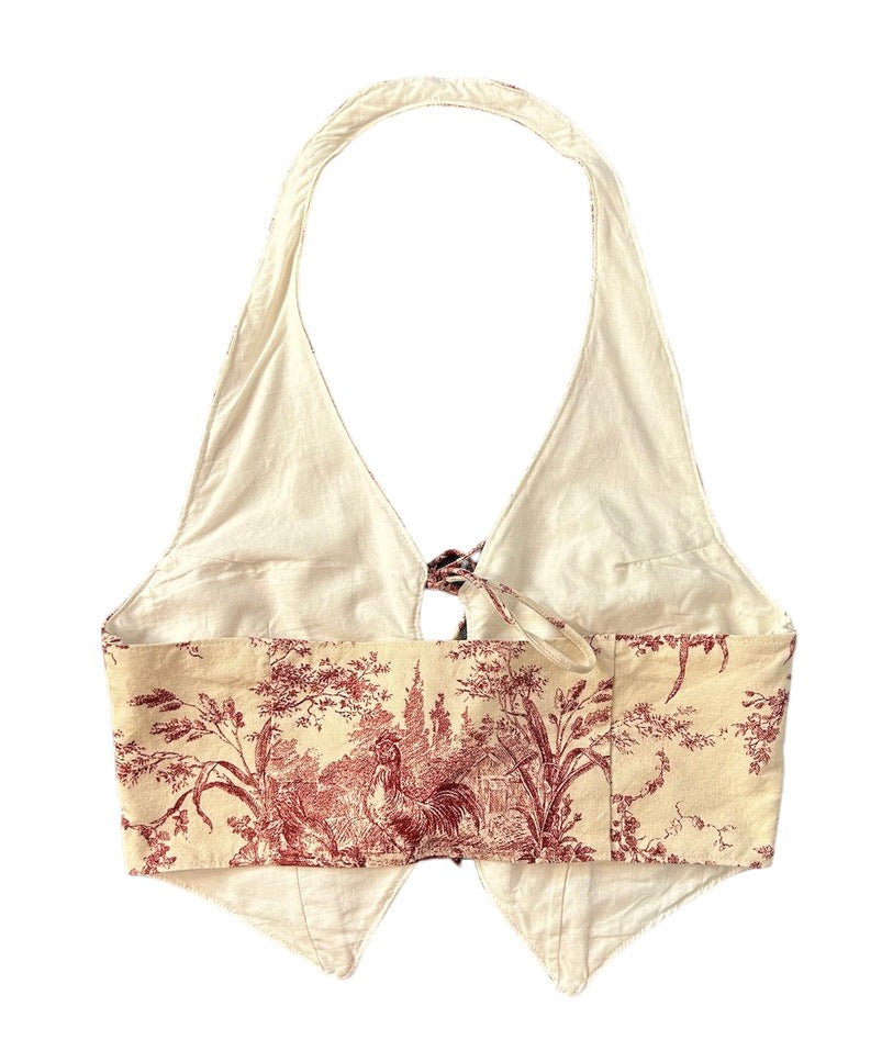 Red Rooster Vest Tie Halter Top