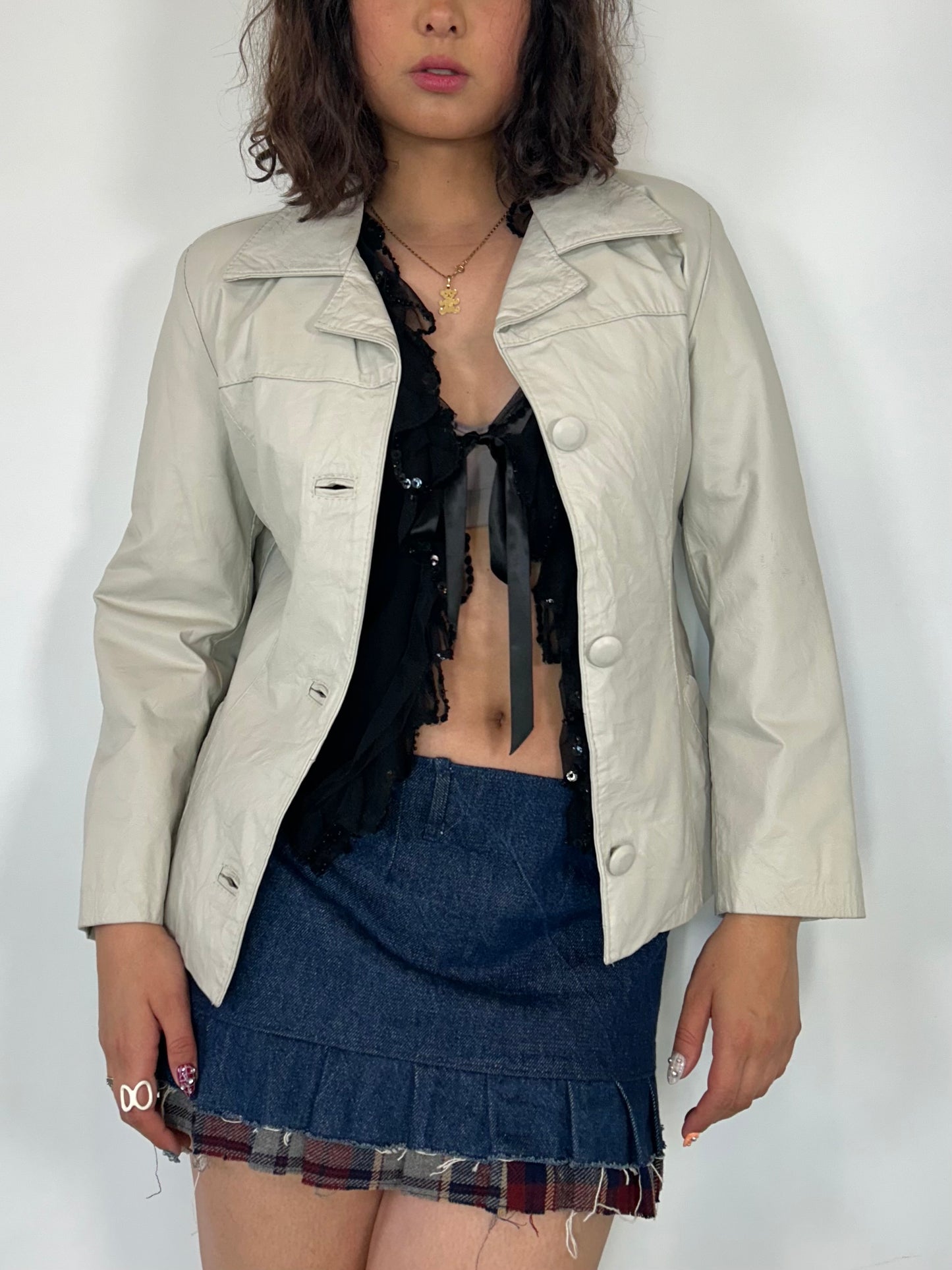 Vintage Cream Leather Jacket
