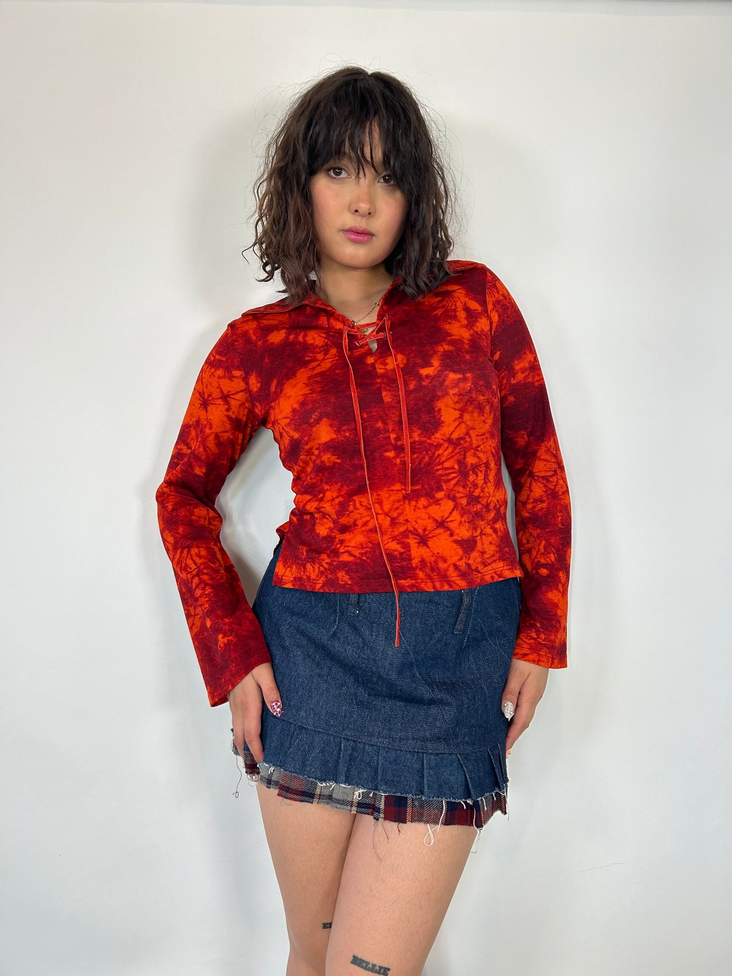 Vintage Red/Orange Bell Sleeve Top