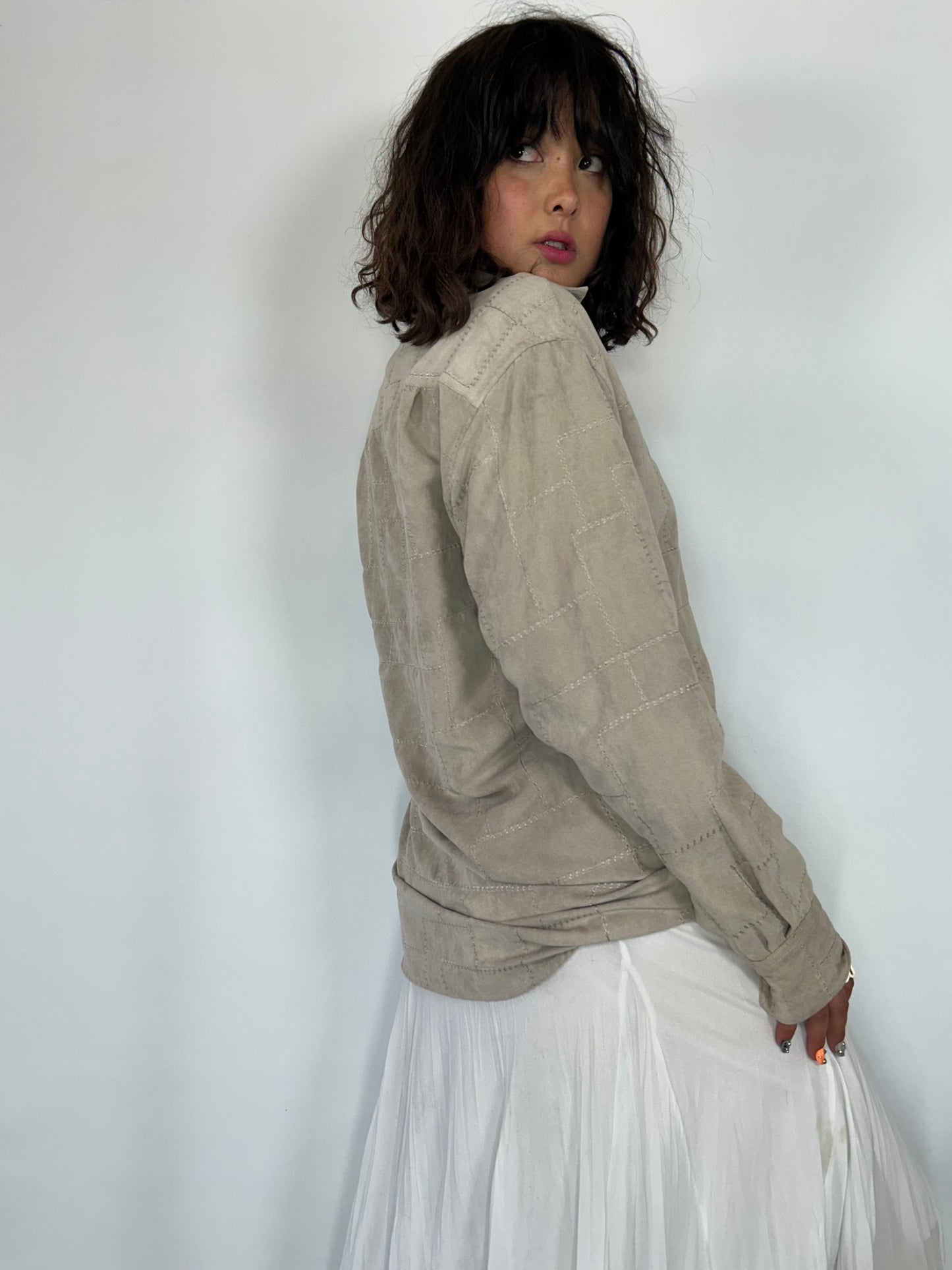 Tan Patchwork Button-up