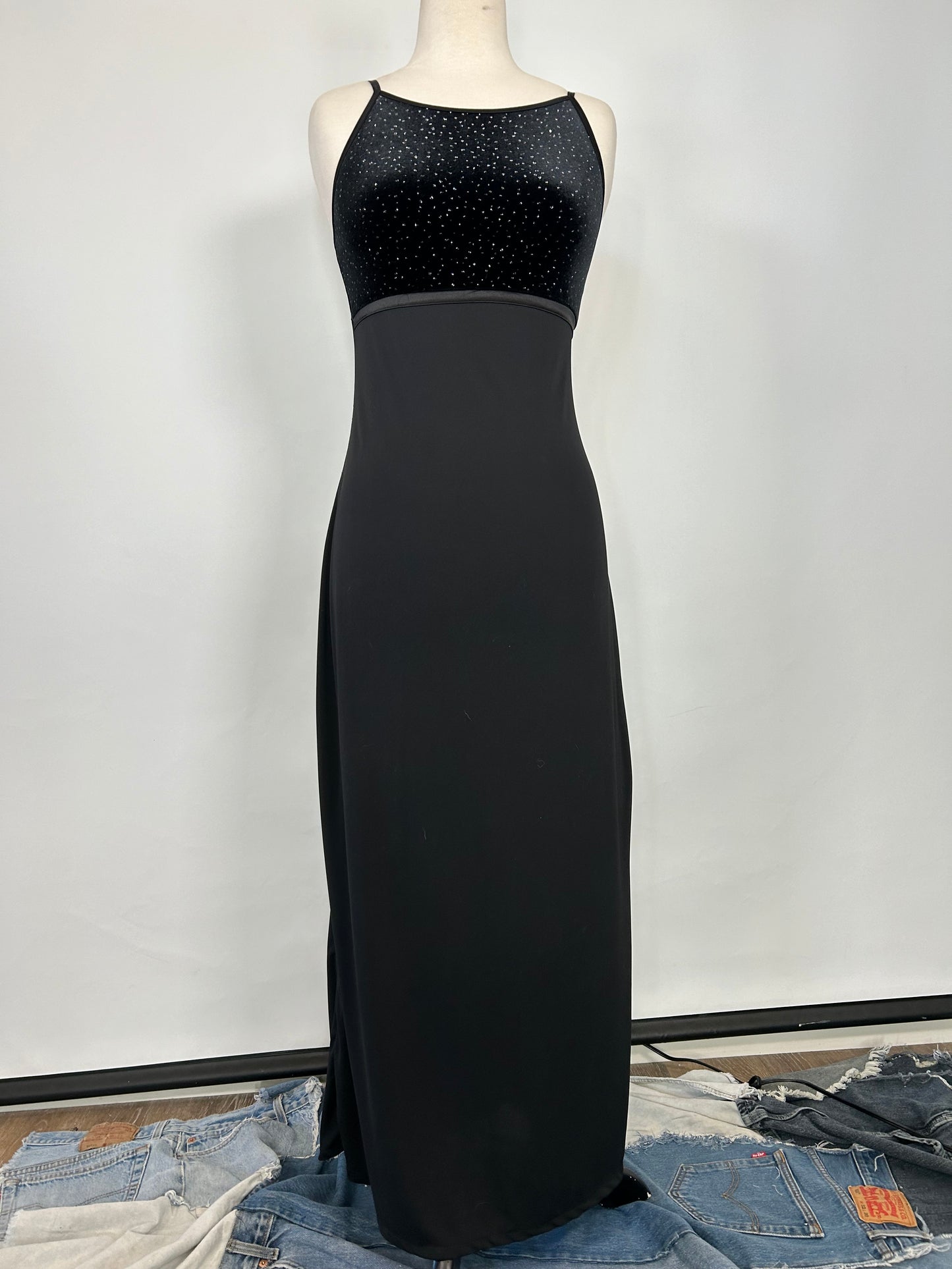 Vintage Black Sparkly High Neck Dress
