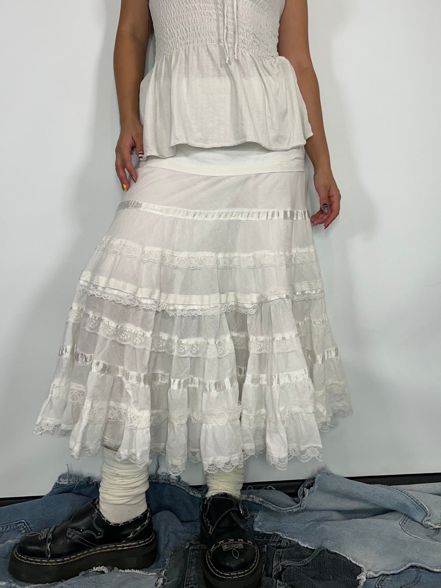 Multi tiered Vintage white Lacey skirt