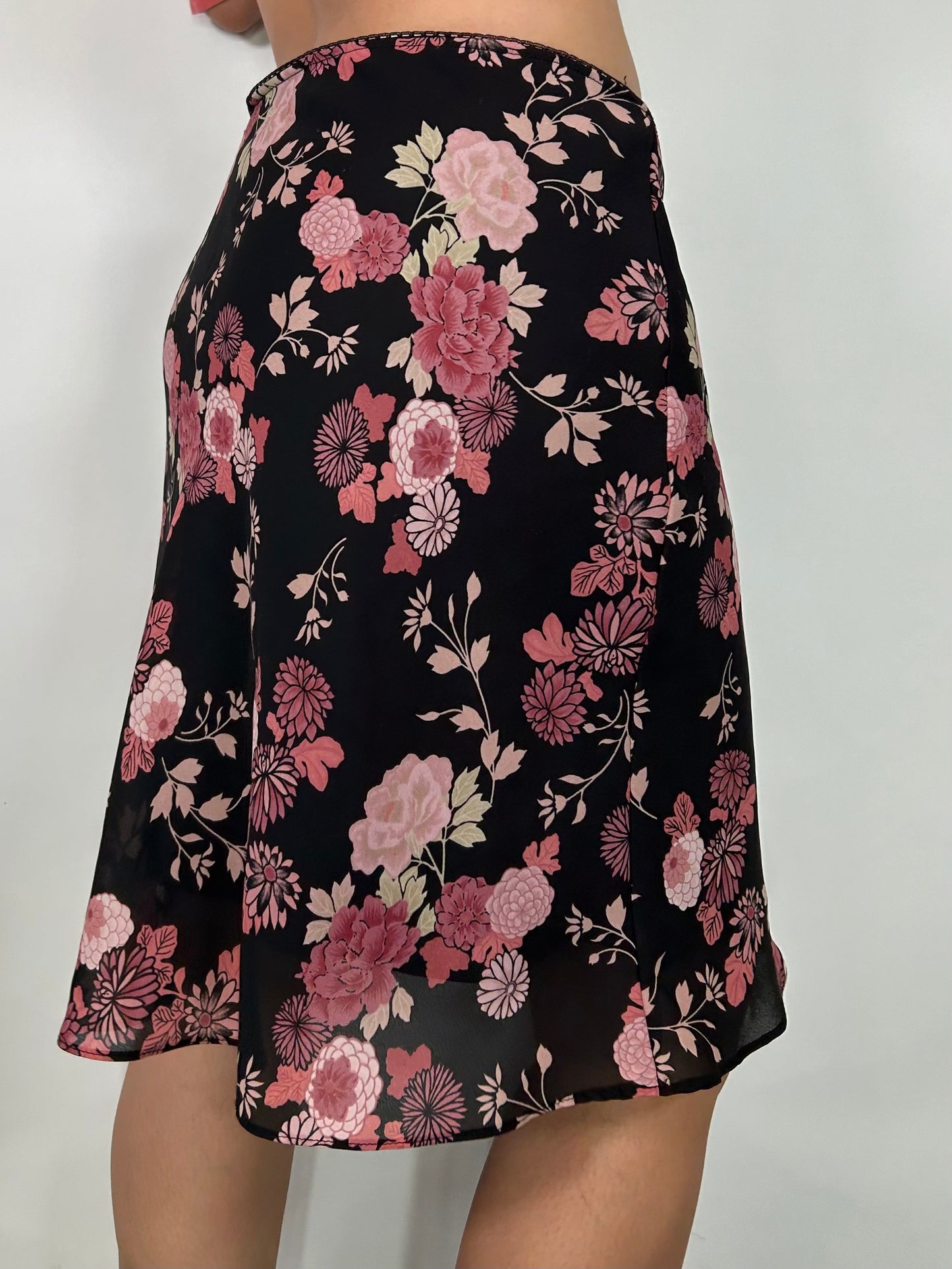 Floral Flowy Pink Midi Skirt