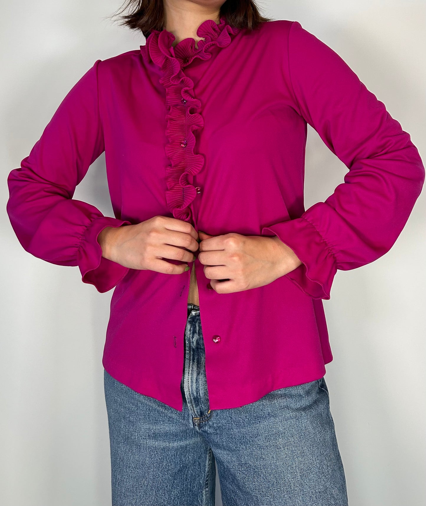 Vintage Frilly Fuchsia Button up