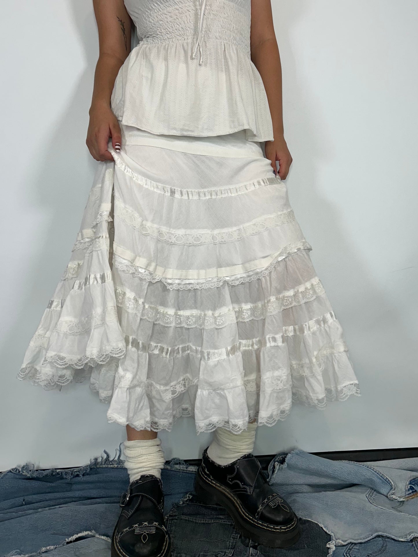 Multi tiered Vintage white Lacey skirt
