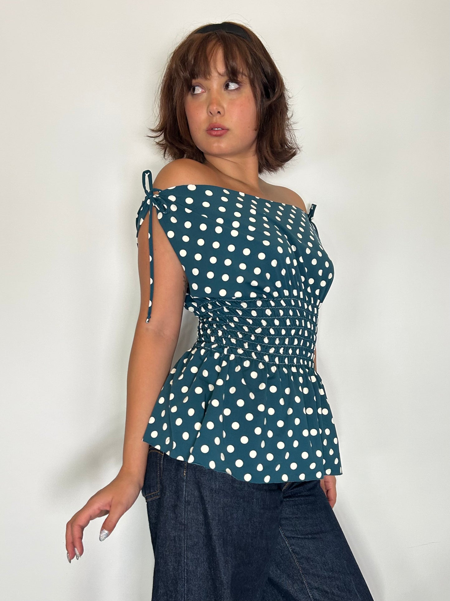 Dark Teal Polka Dot Siren Top