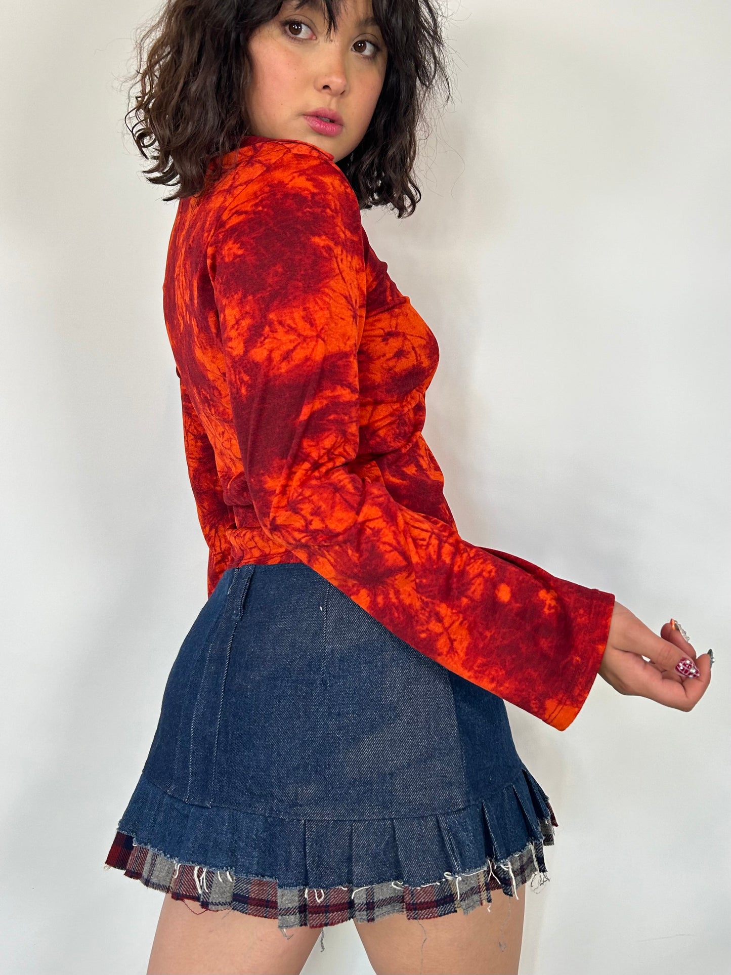 Vintage Red/Orange Bell Sleeve Top