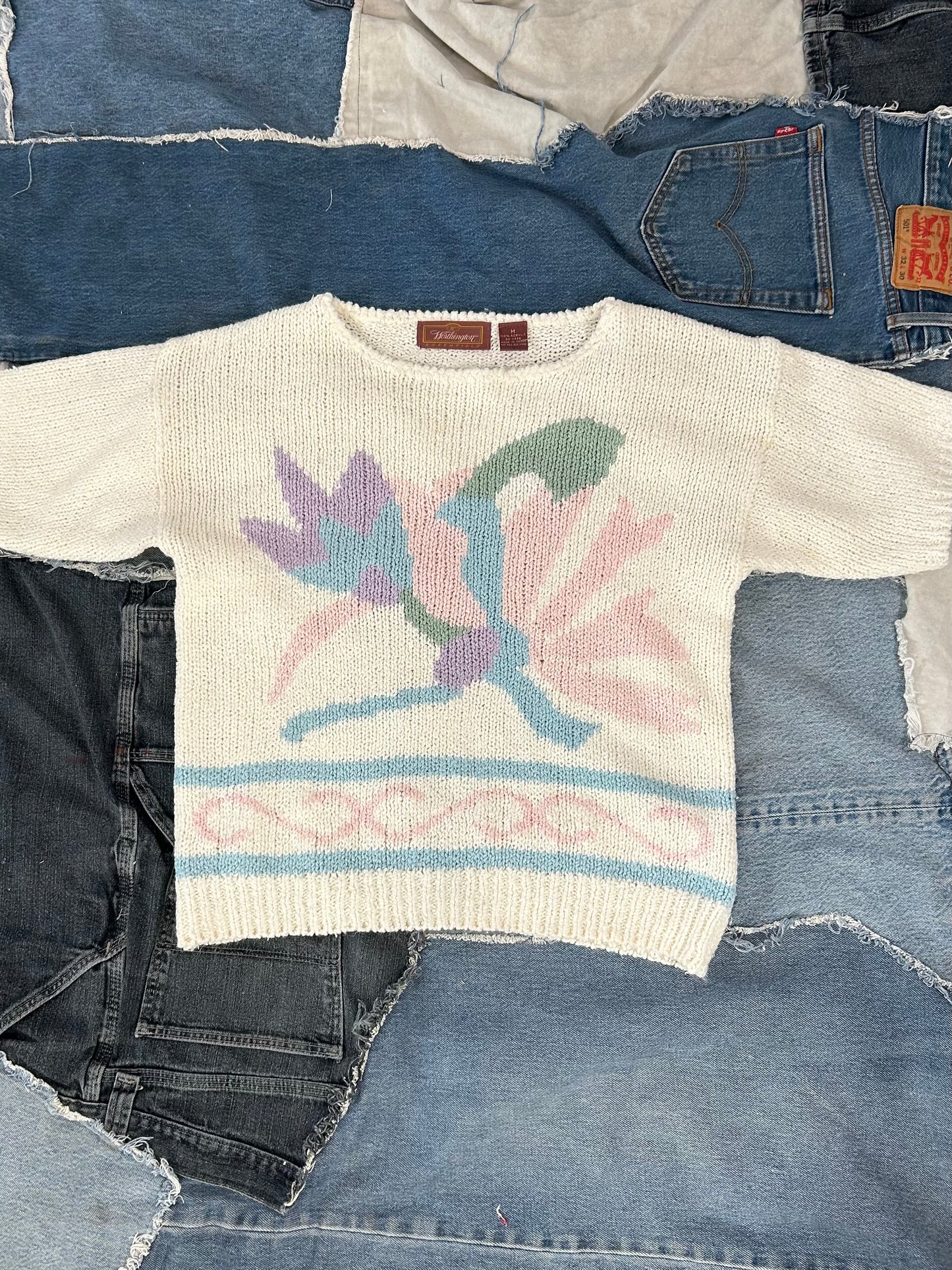 Vintage White Floral Knit Top