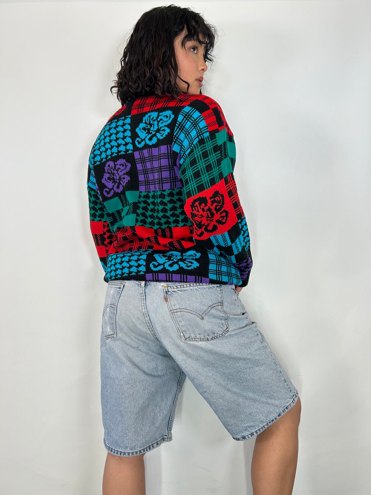 Vintage Color Block Patterned Sweater
