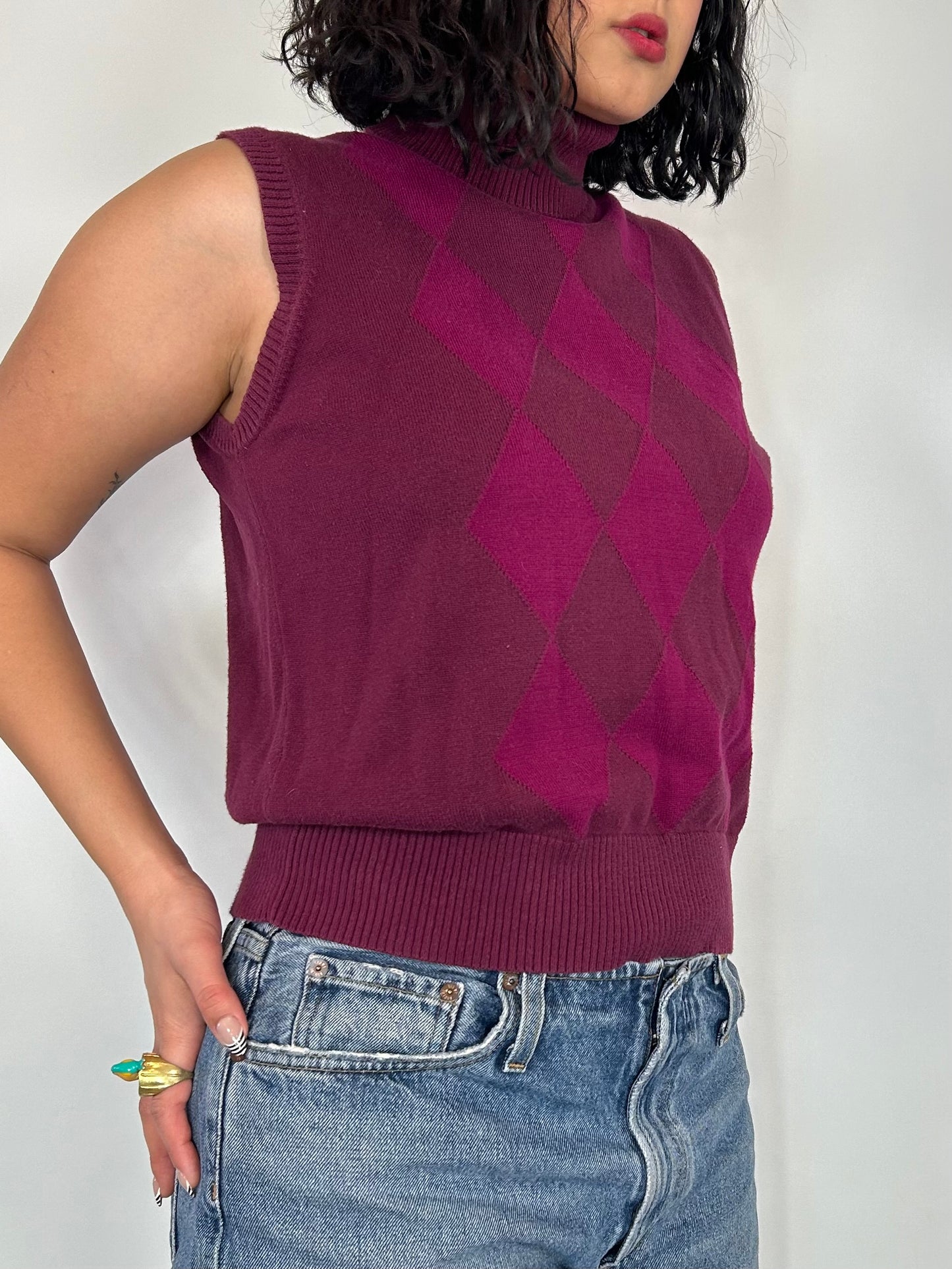 Vintage Red & Pink Sleeveless Turtleneck