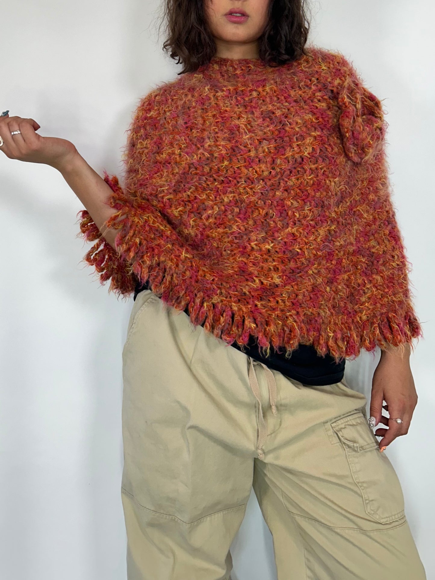 Multicolor Knit Poncho
