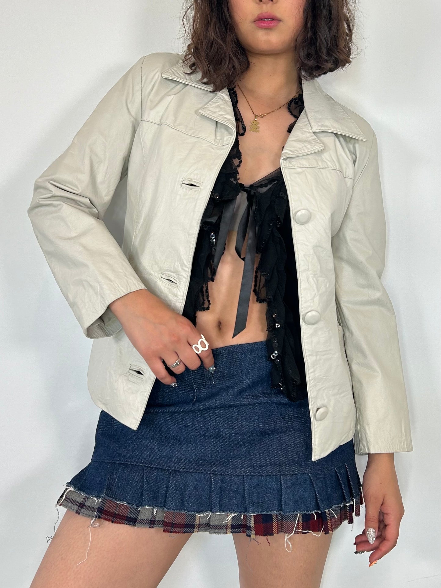 Vintage Cream Leather Jacket