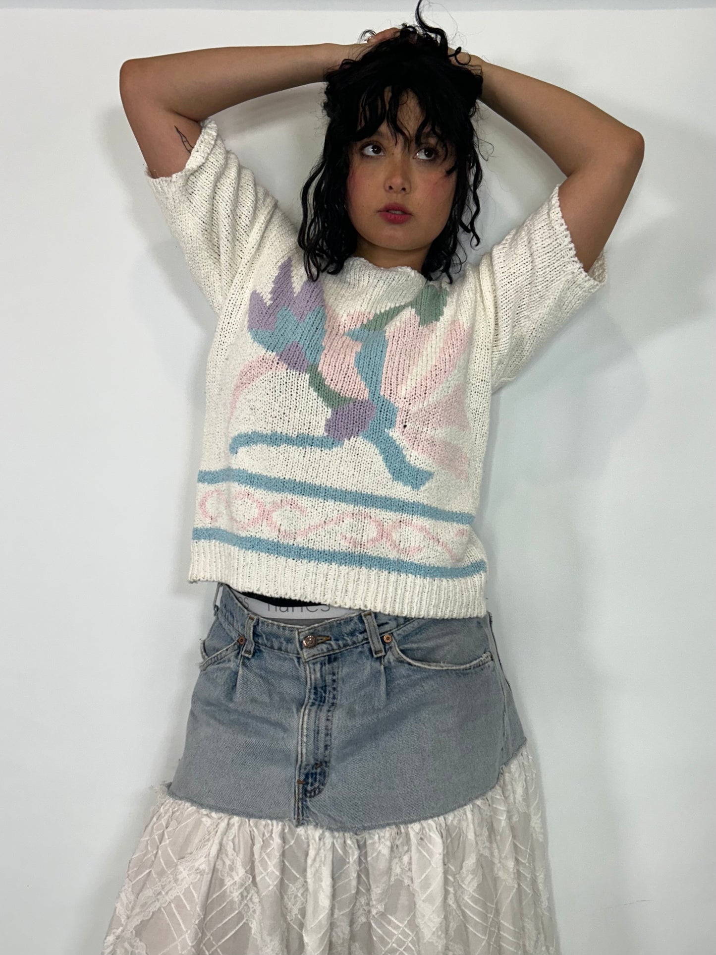Vintage White Floral Knit Top