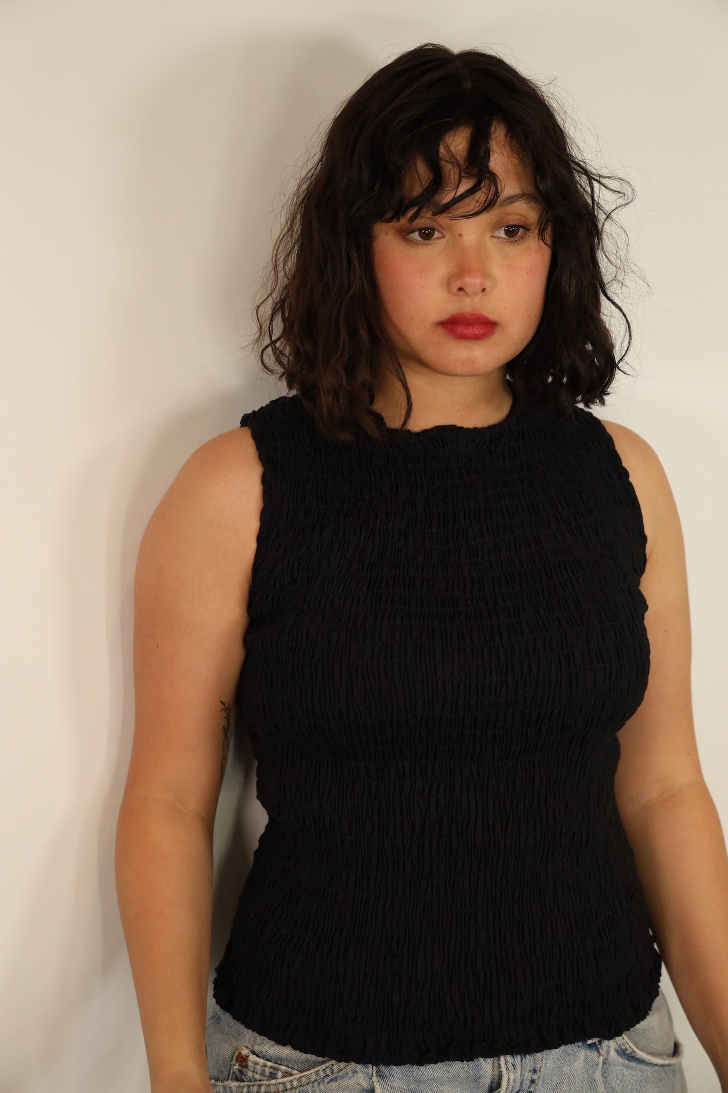 Black Smocked Top