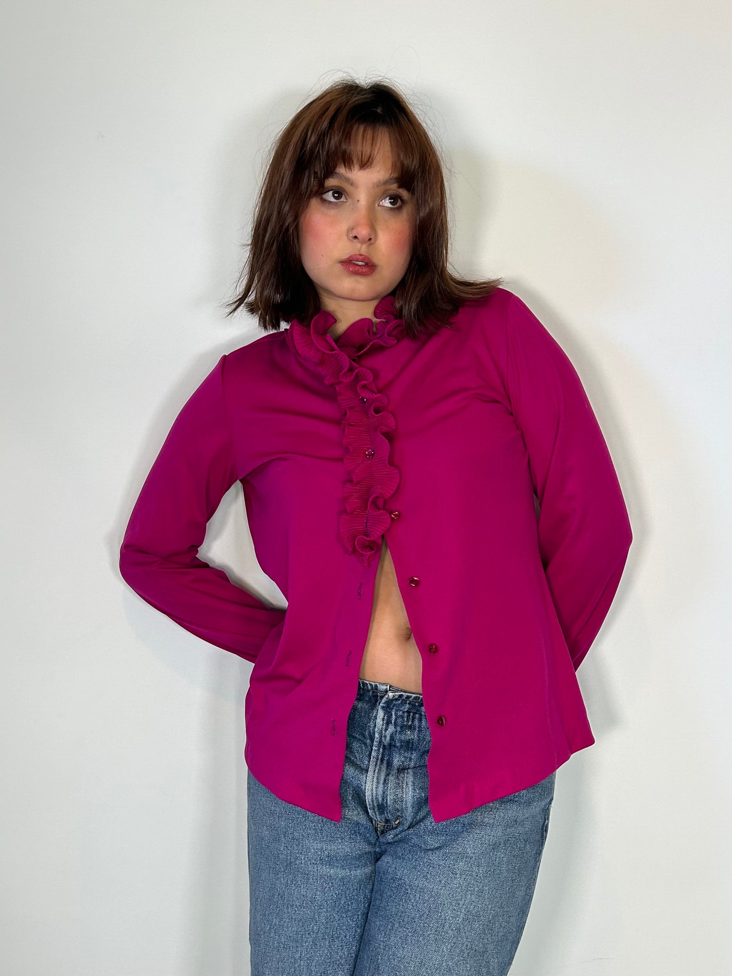Vintage Frilly Fuchsia Button up