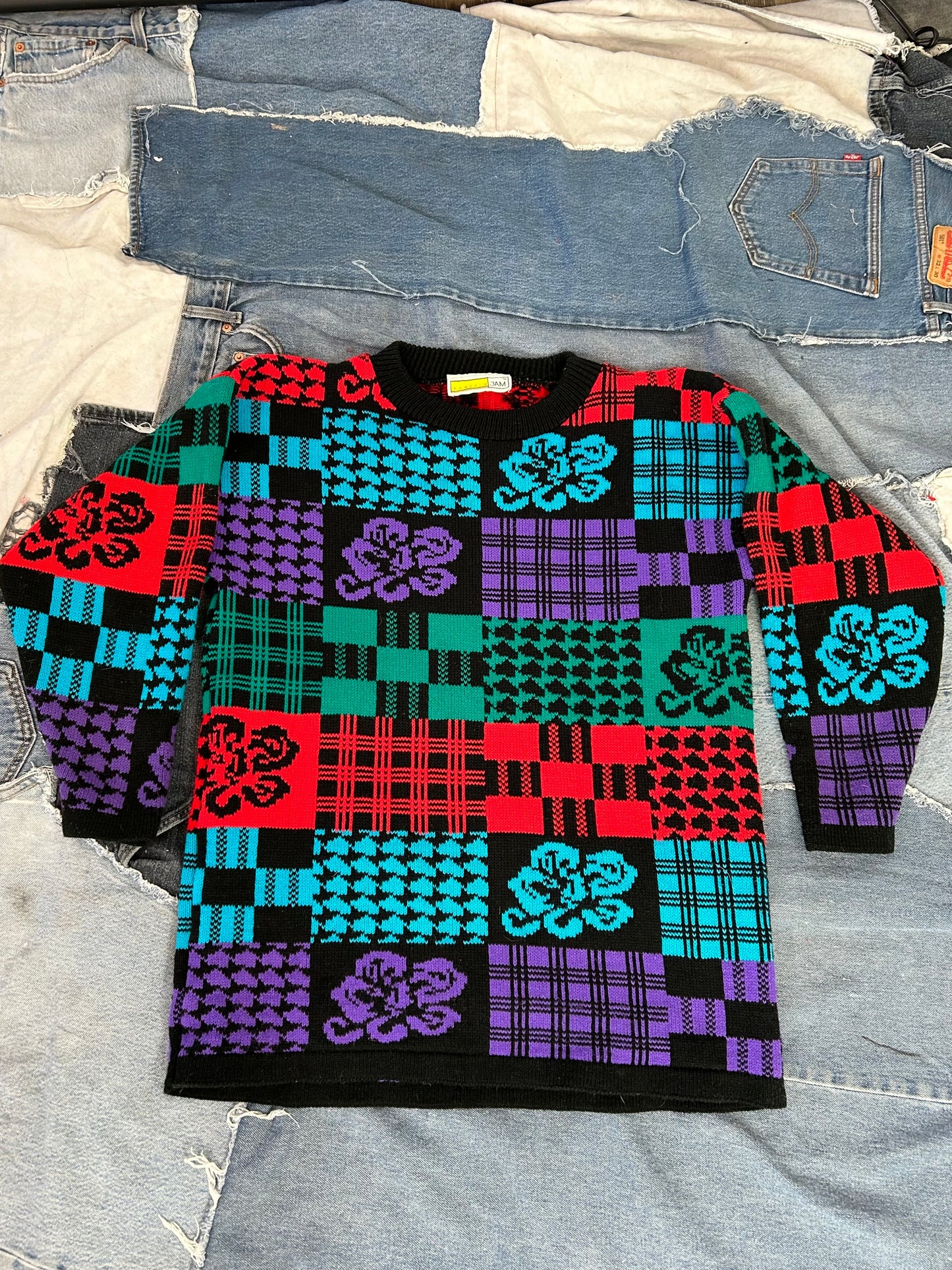 Vintage Color Block Patterned Sweater