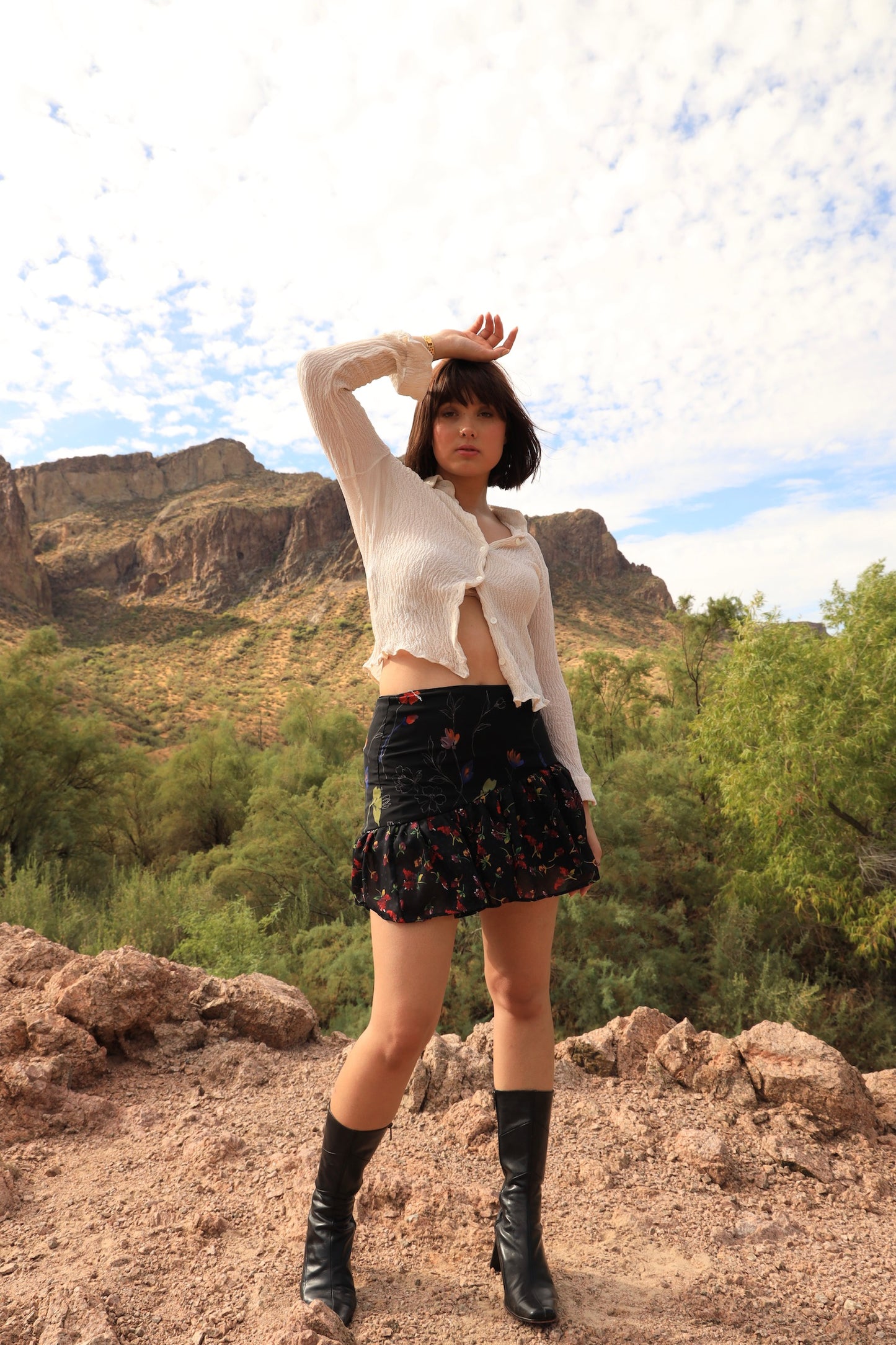 Midnight Floral Asymmetrical Skirt