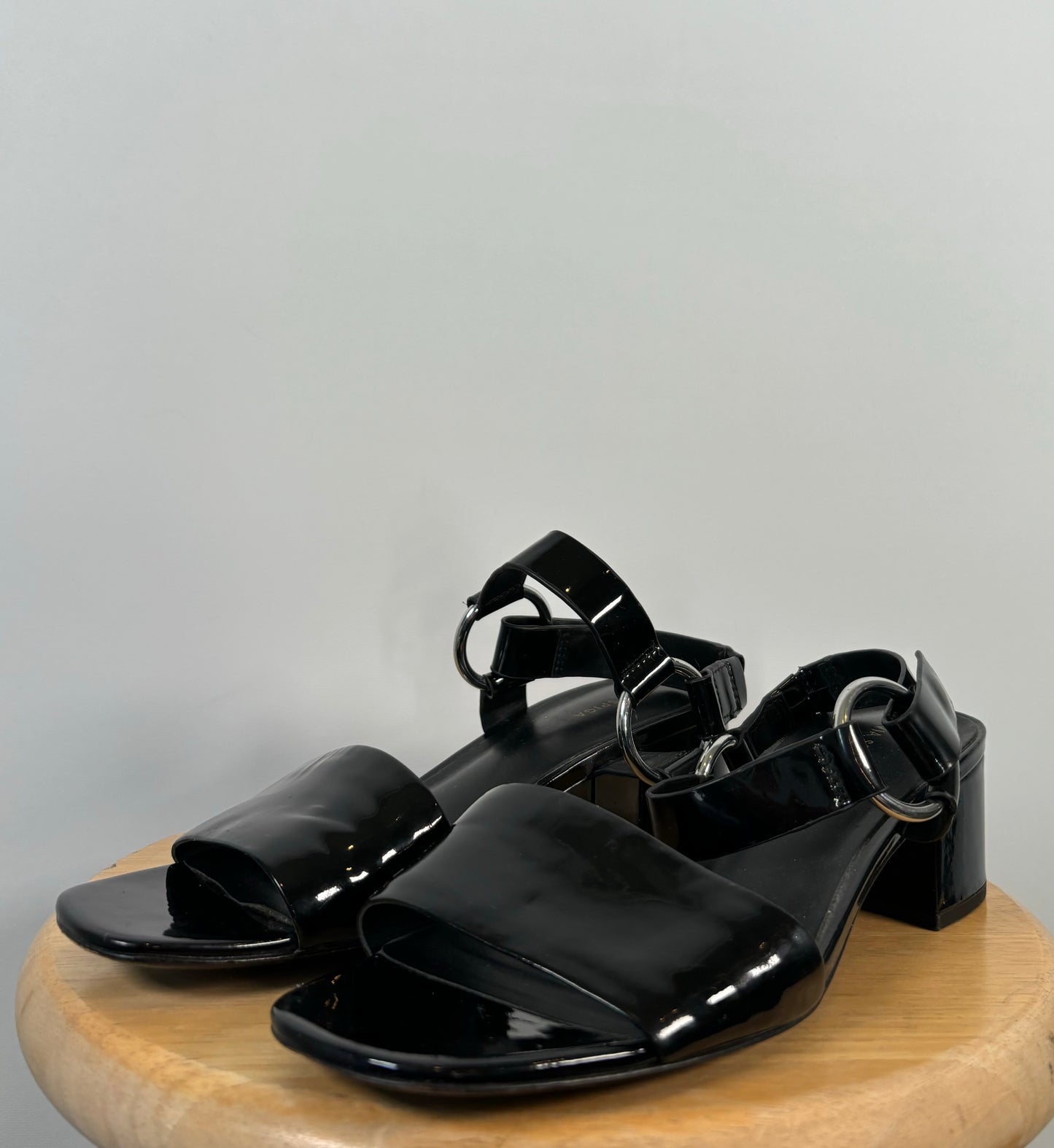 Via Spiga Freda Black Patent Block Heel Sandals