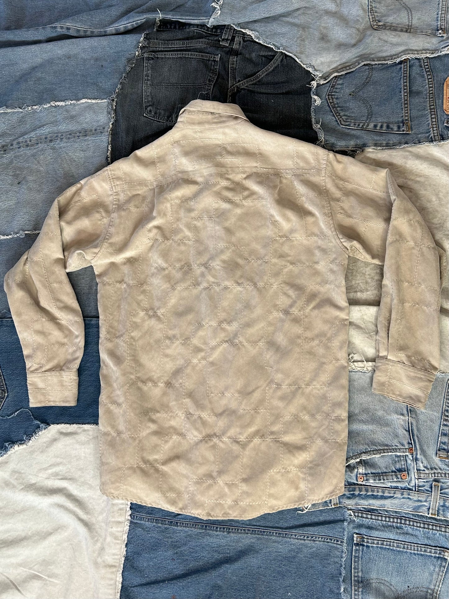 Tan Patchwork Button-up