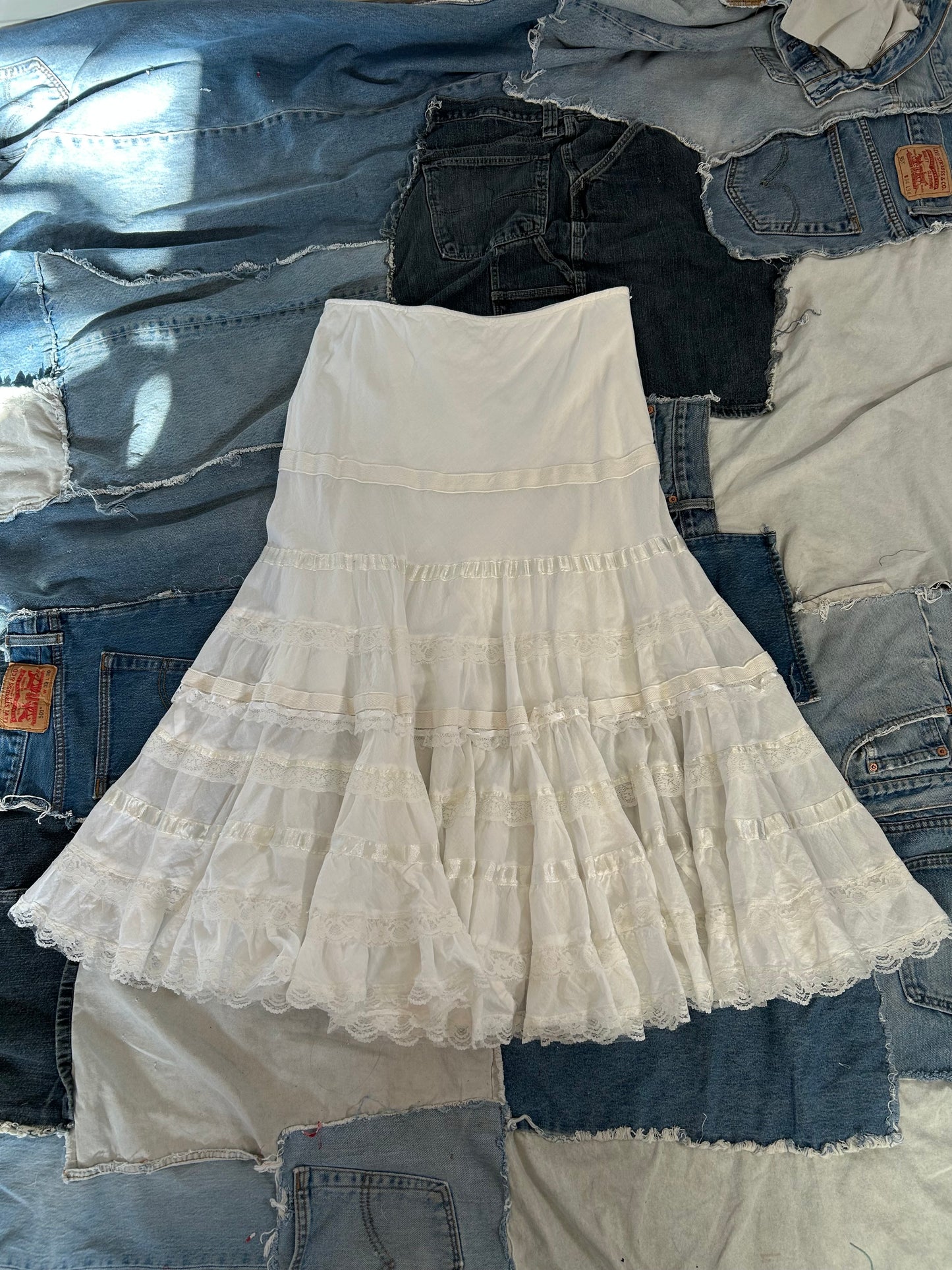 Multi tiered Vintage white Lacey skirt