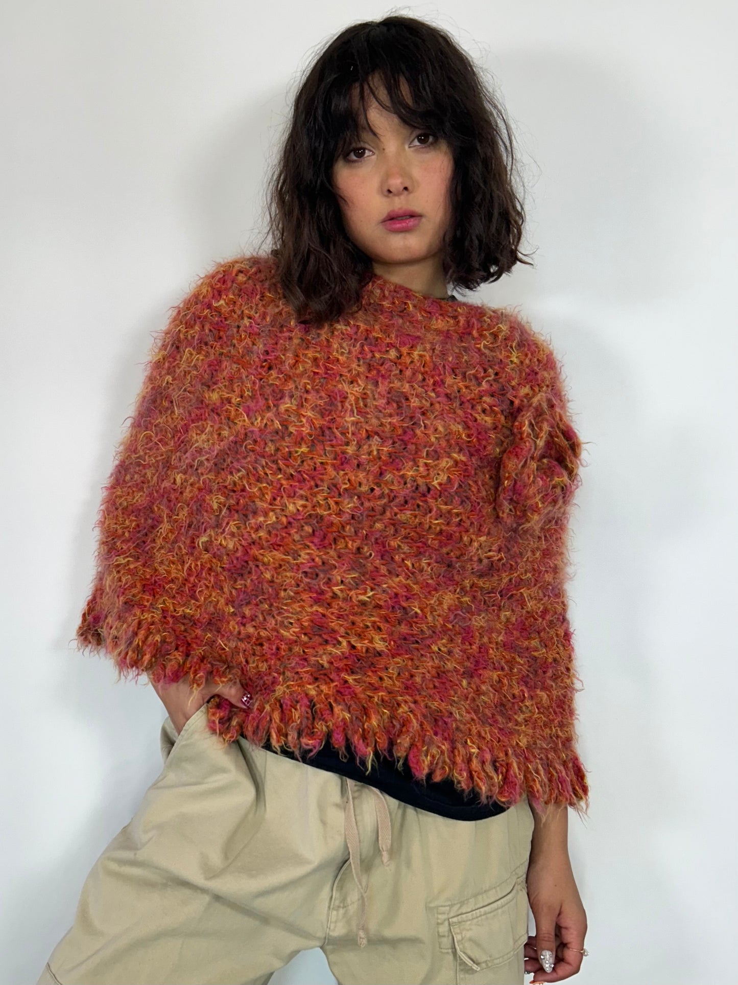 Multicolor Knit Poncho