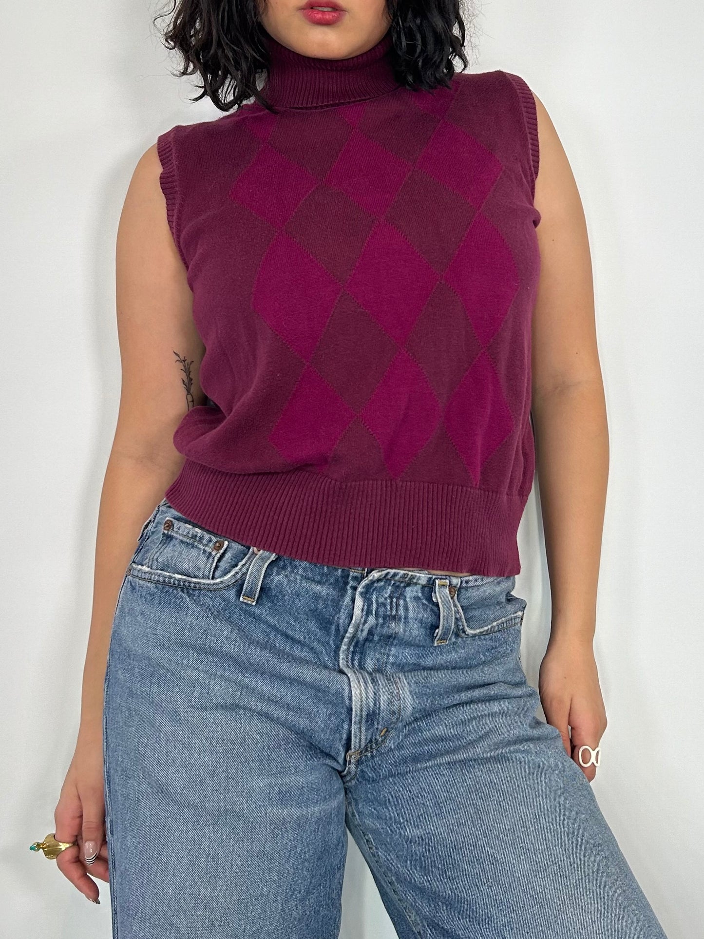 Vintage Red & Pink Sleeveless Turtleneck