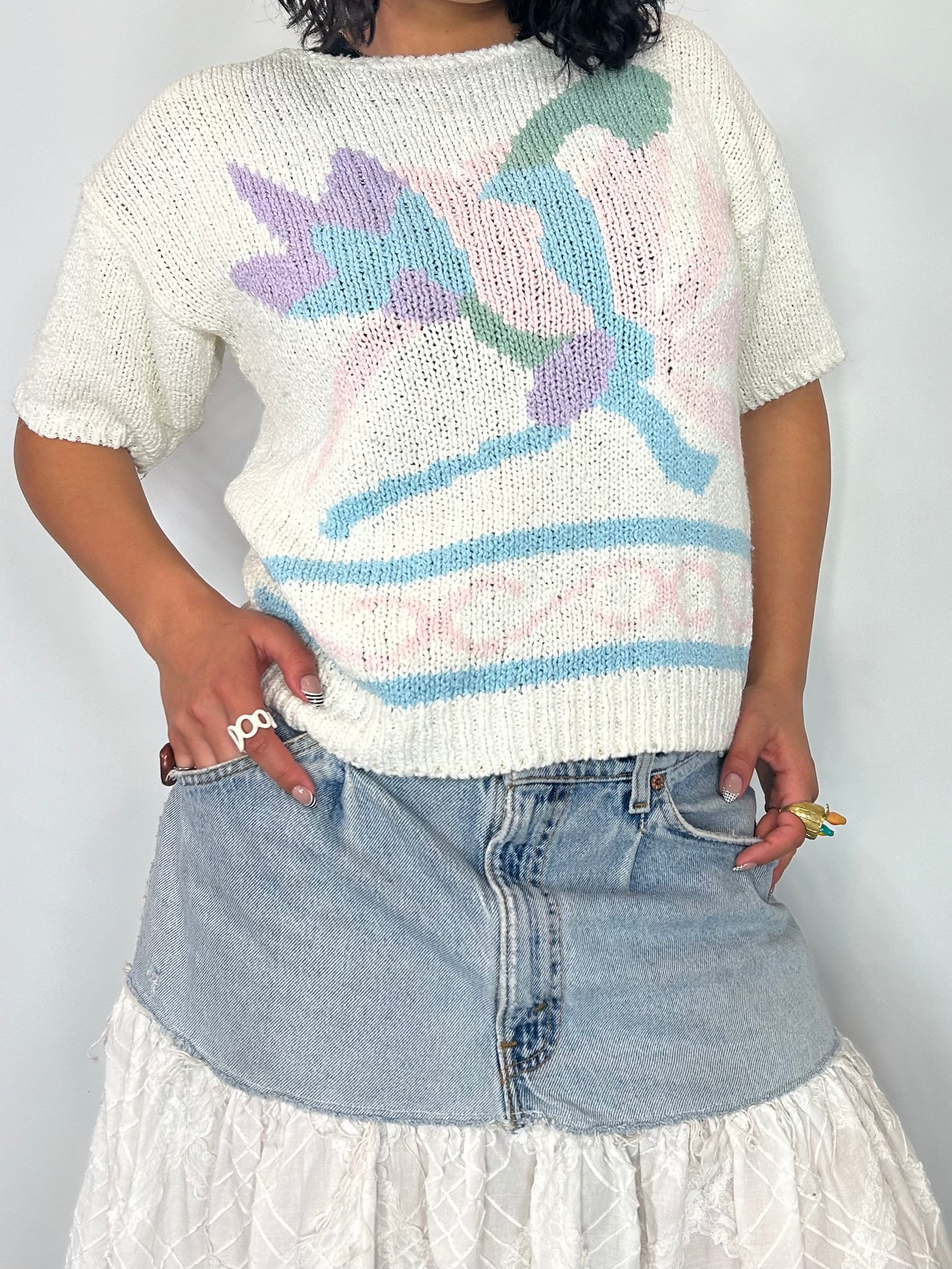 Vintage White Floral Knit Top