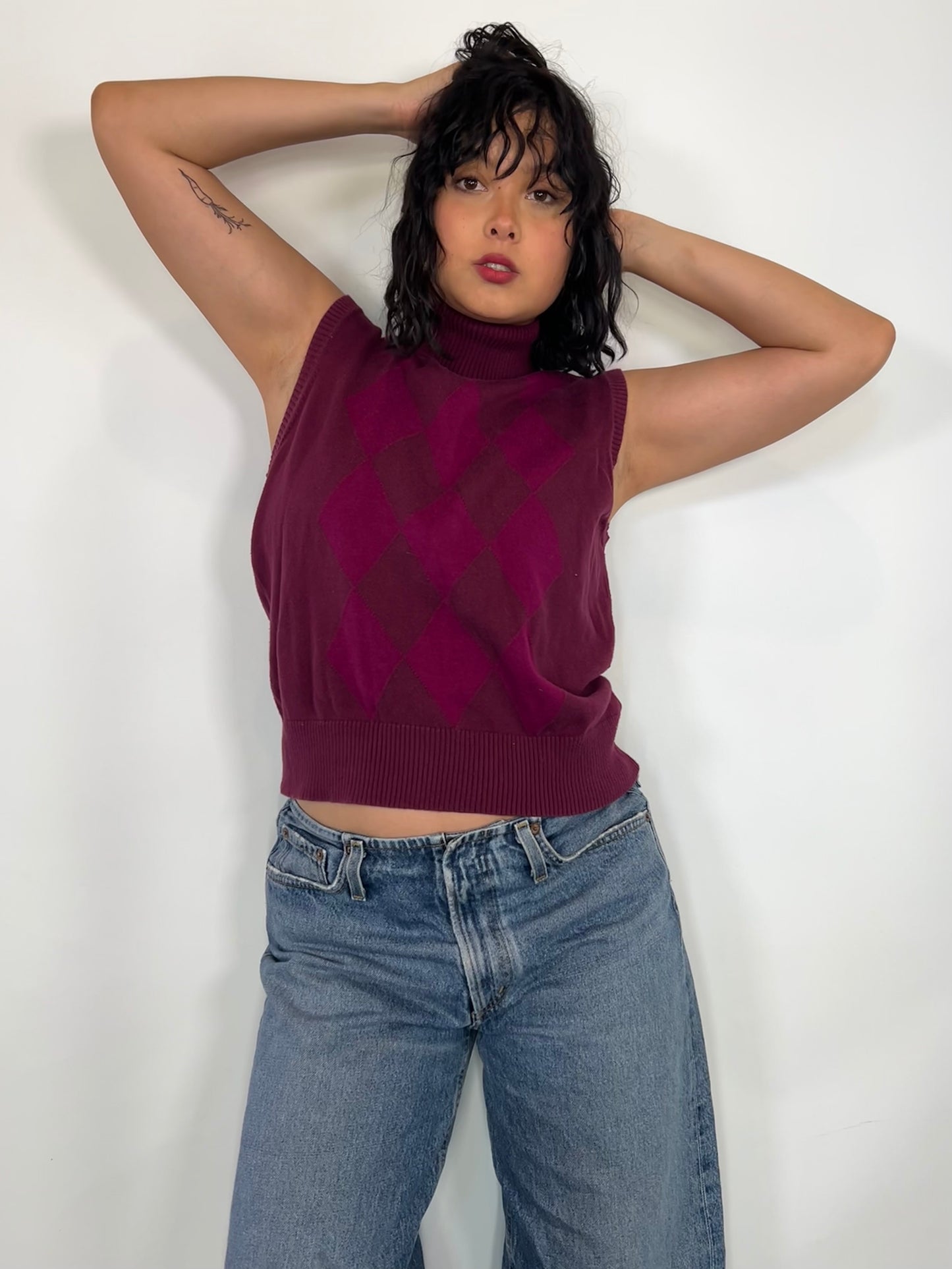 Vintage Red & Pink Sleeveless Turtleneck