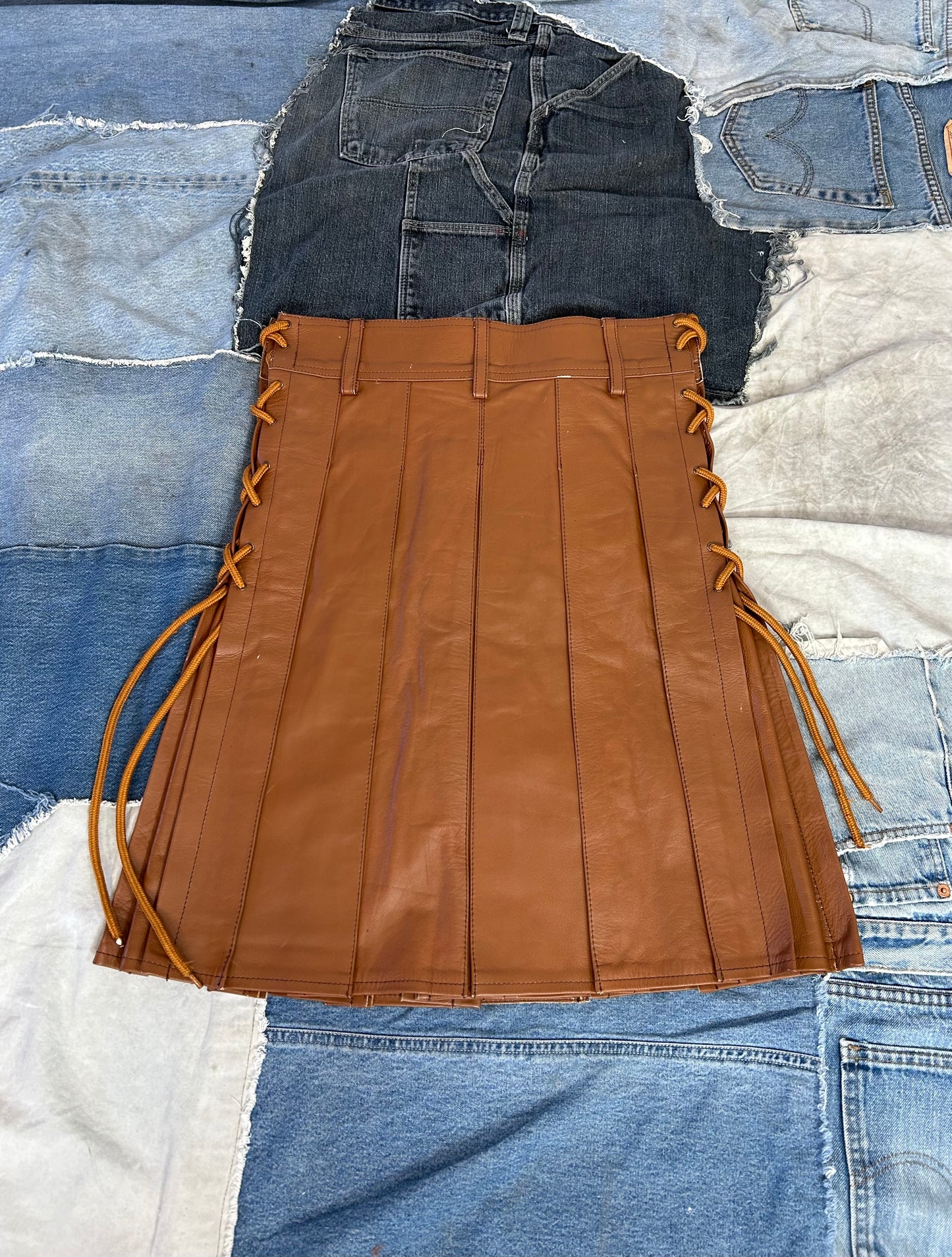 Brown Leather Pleated Skirt/Kilt