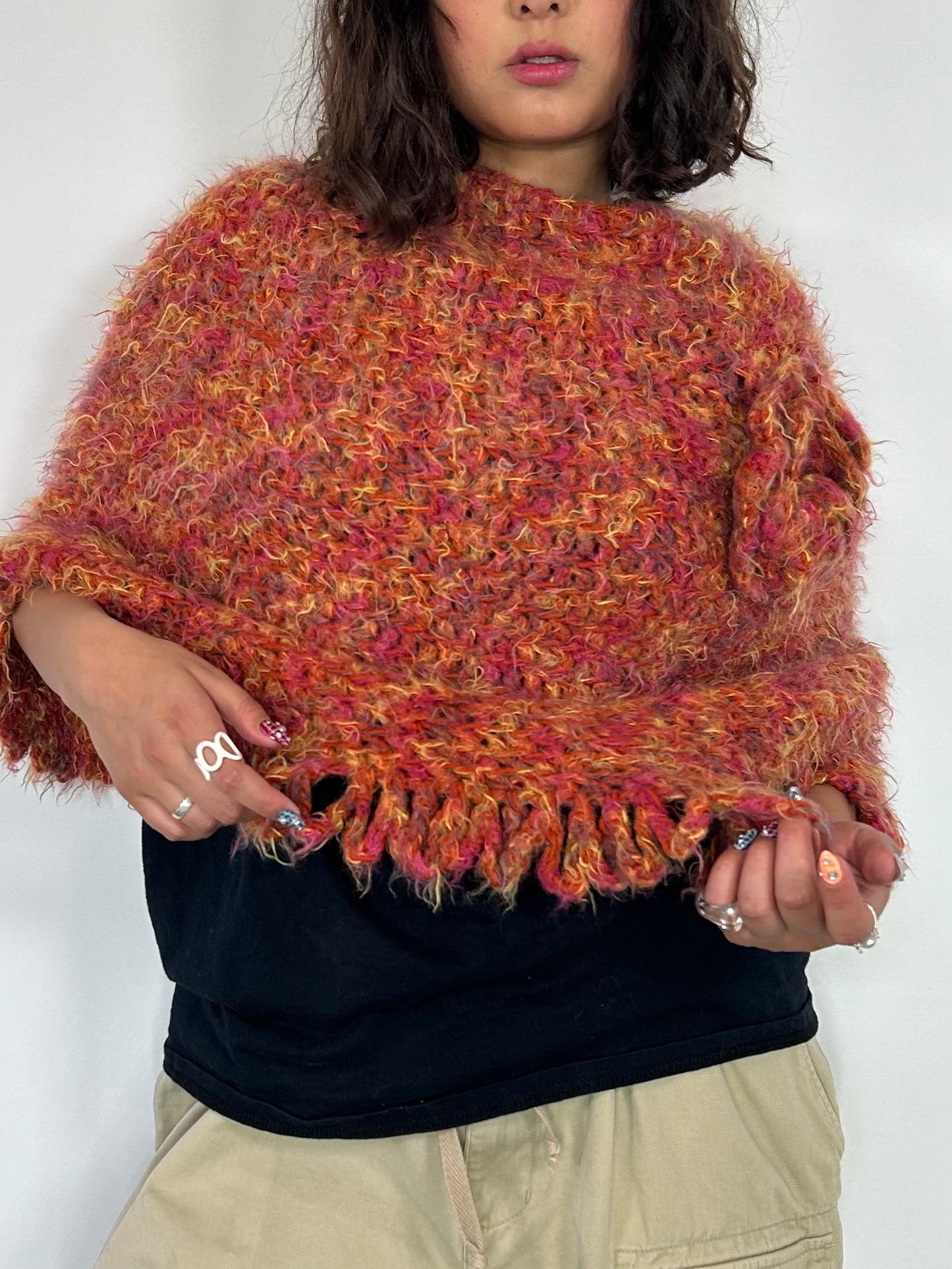 Multicolor Knit Poncho