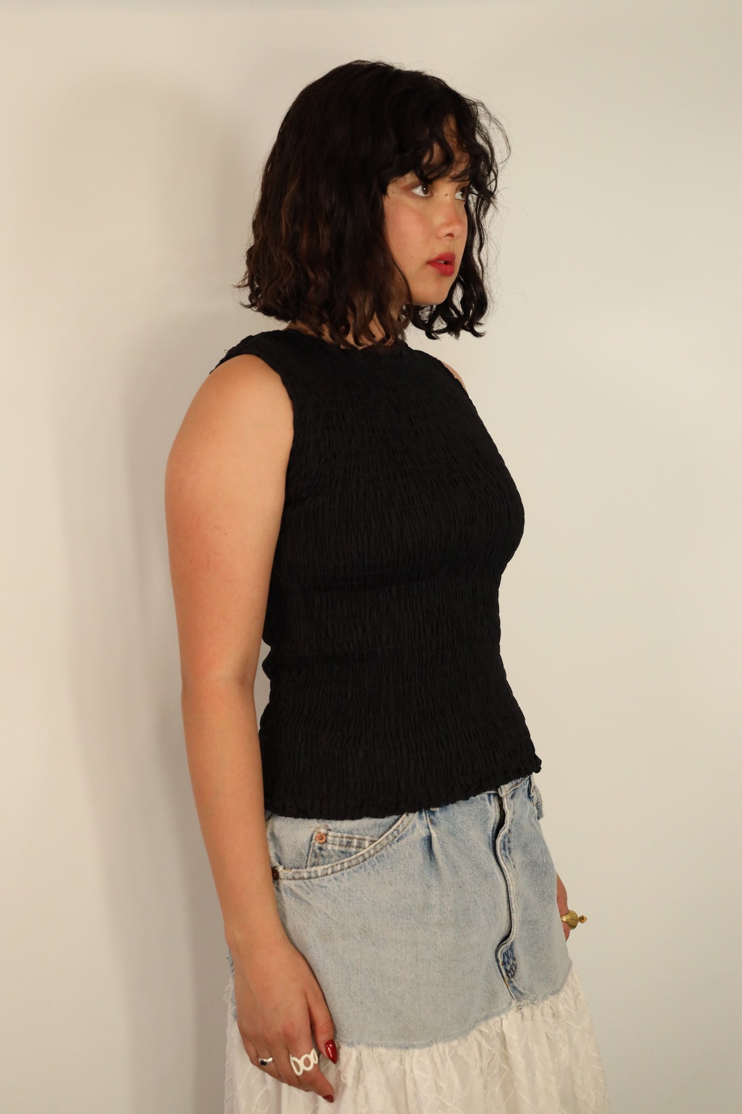 Black Smocked Top