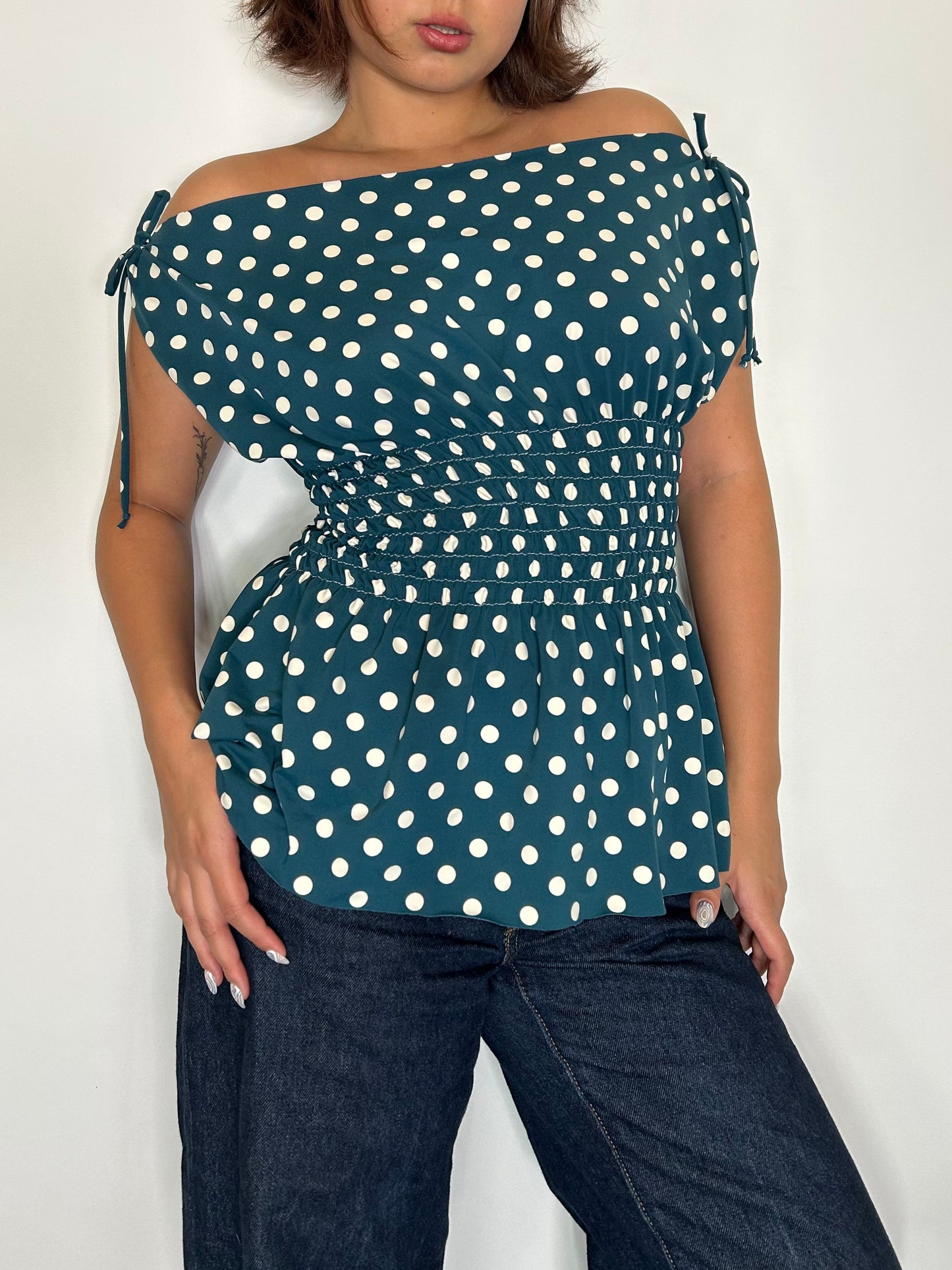 Dark Teal Polka Dot Siren Top
