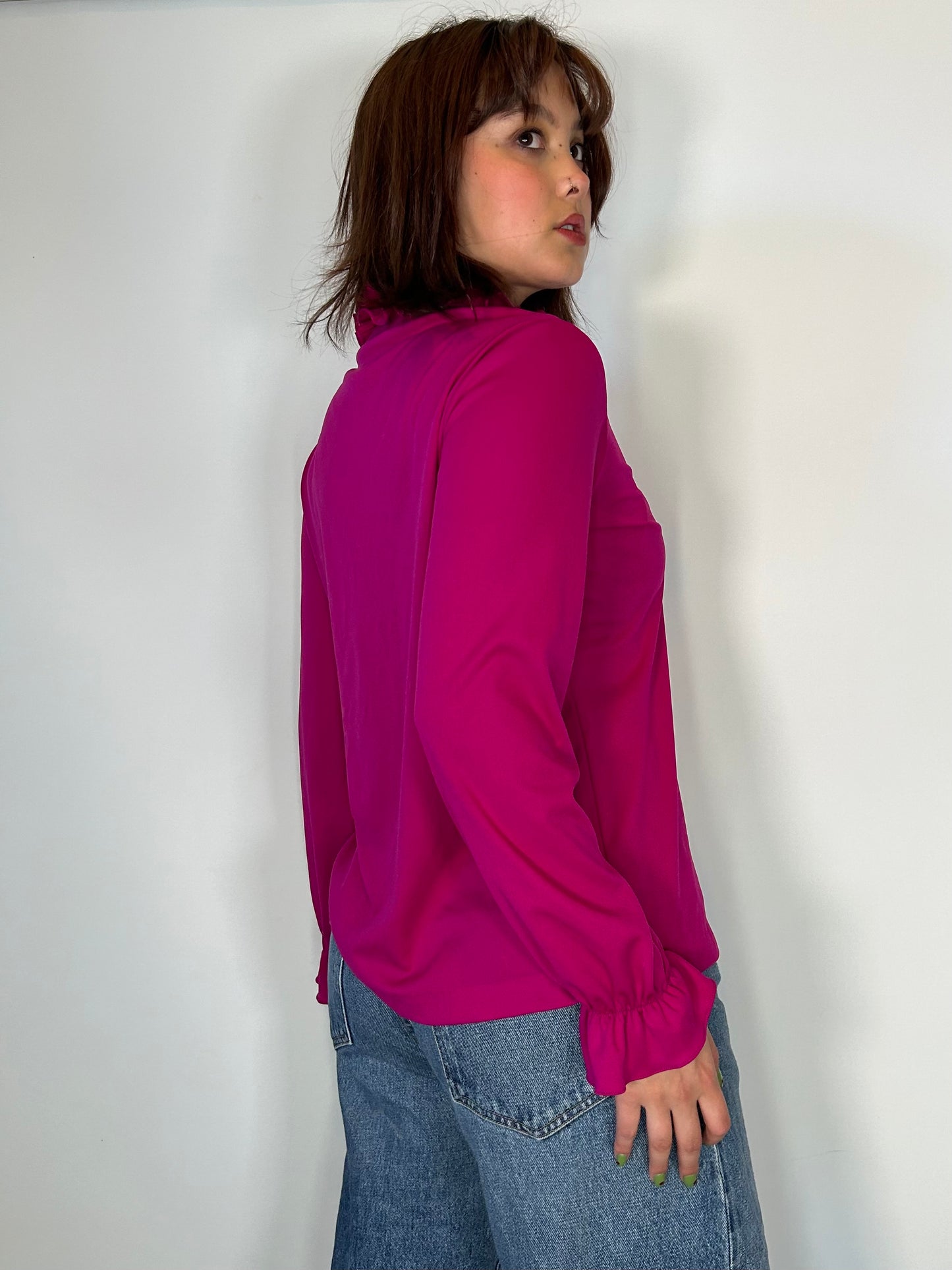 Vintage Frilly Fuchsia Button up