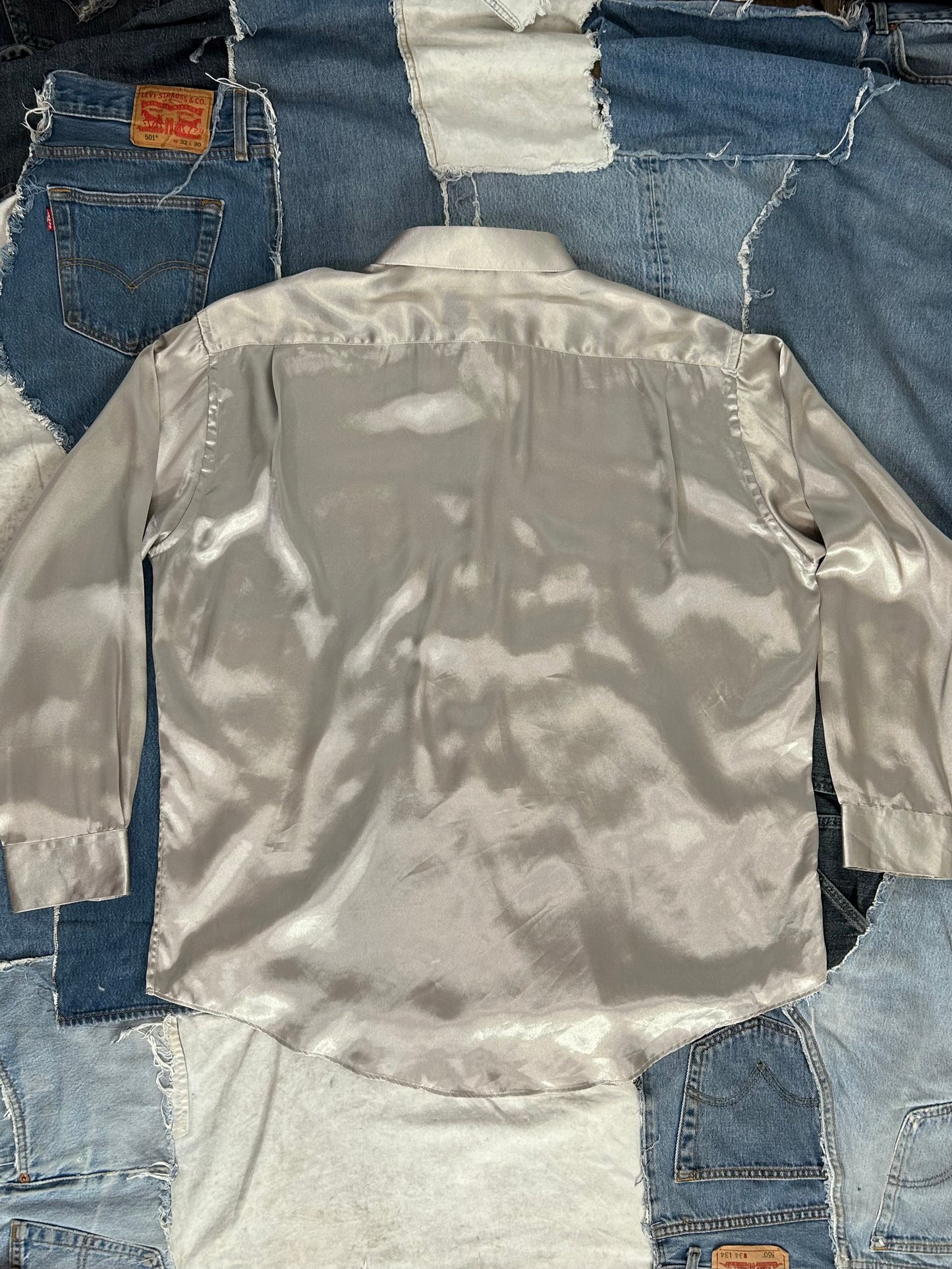 Vintage silky silver button up
