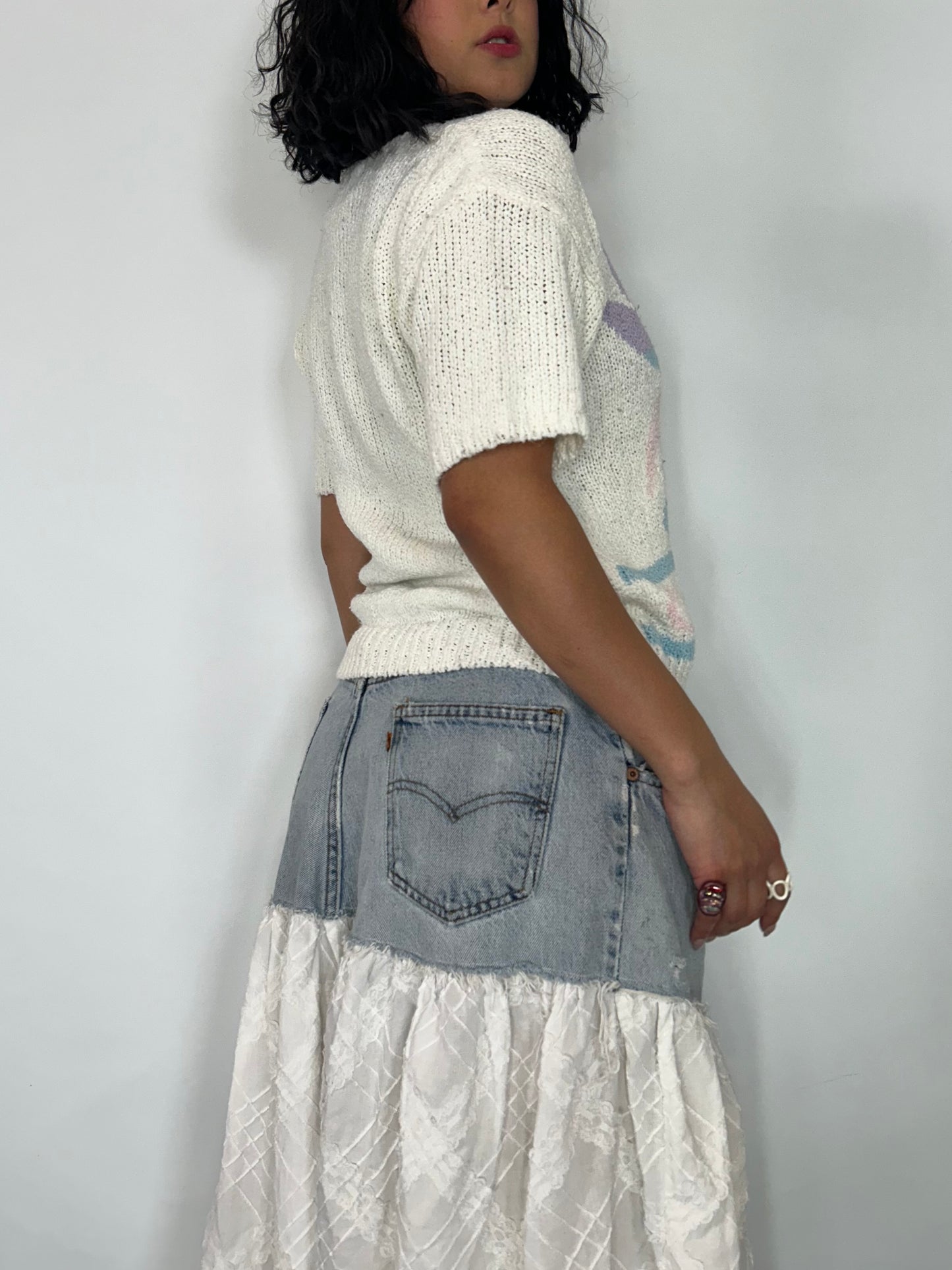 Vintage White Floral Knit Top