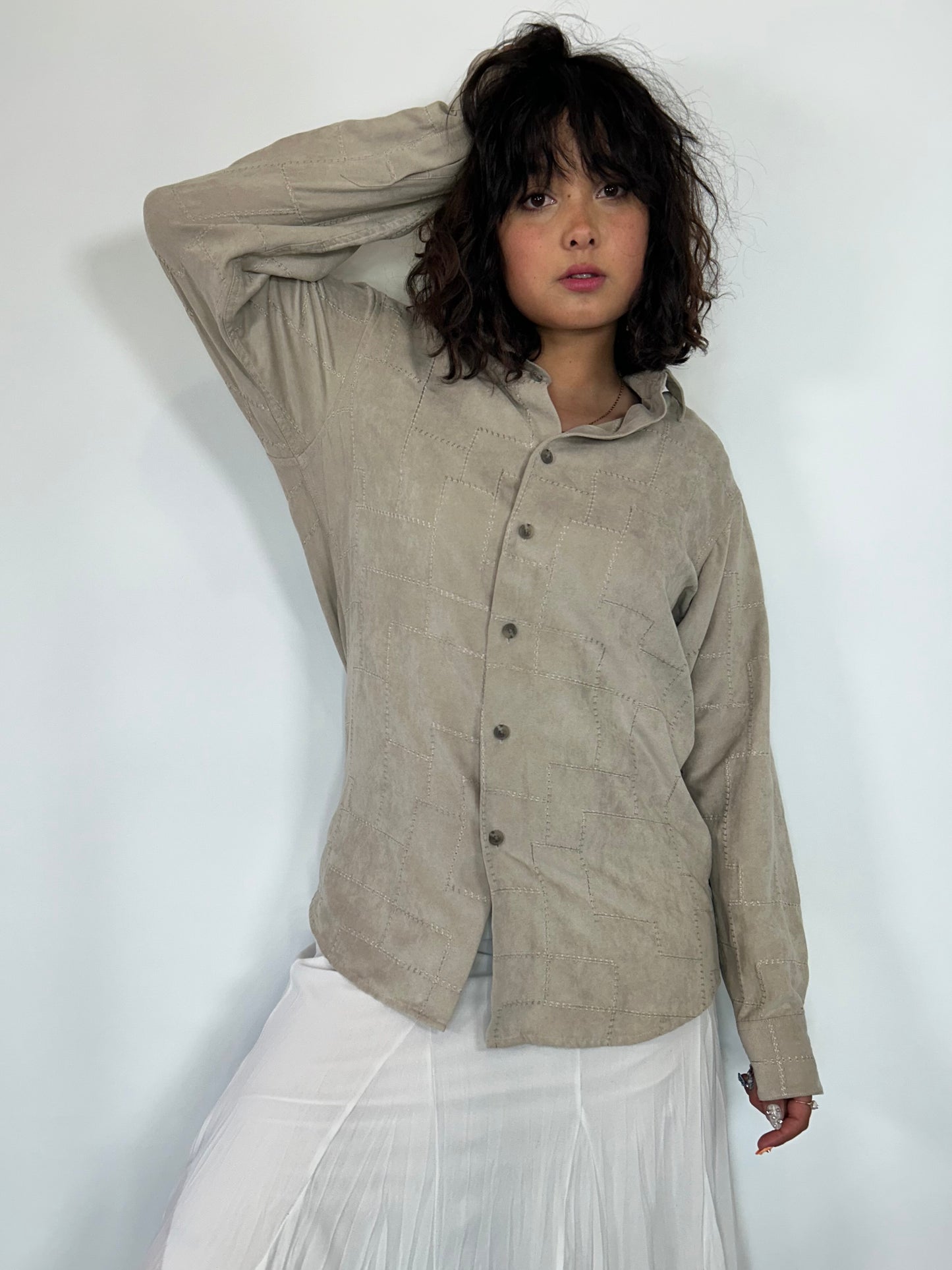 Tan Patchwork Button-up