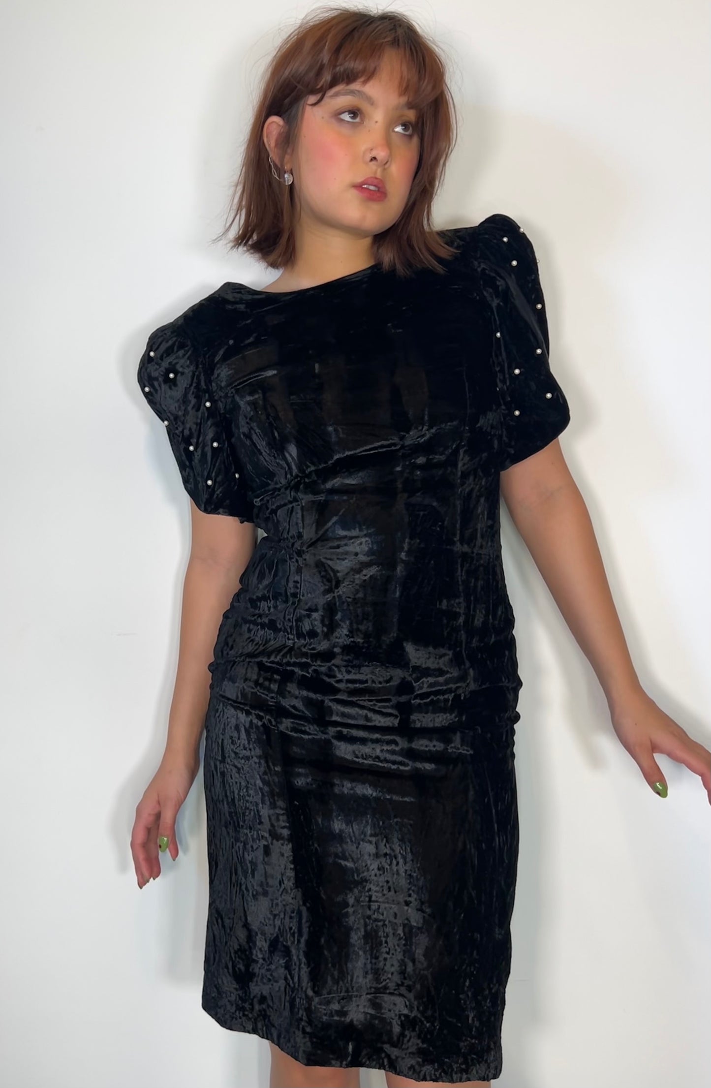 Vintage 80s Pearly Velvet Dress
