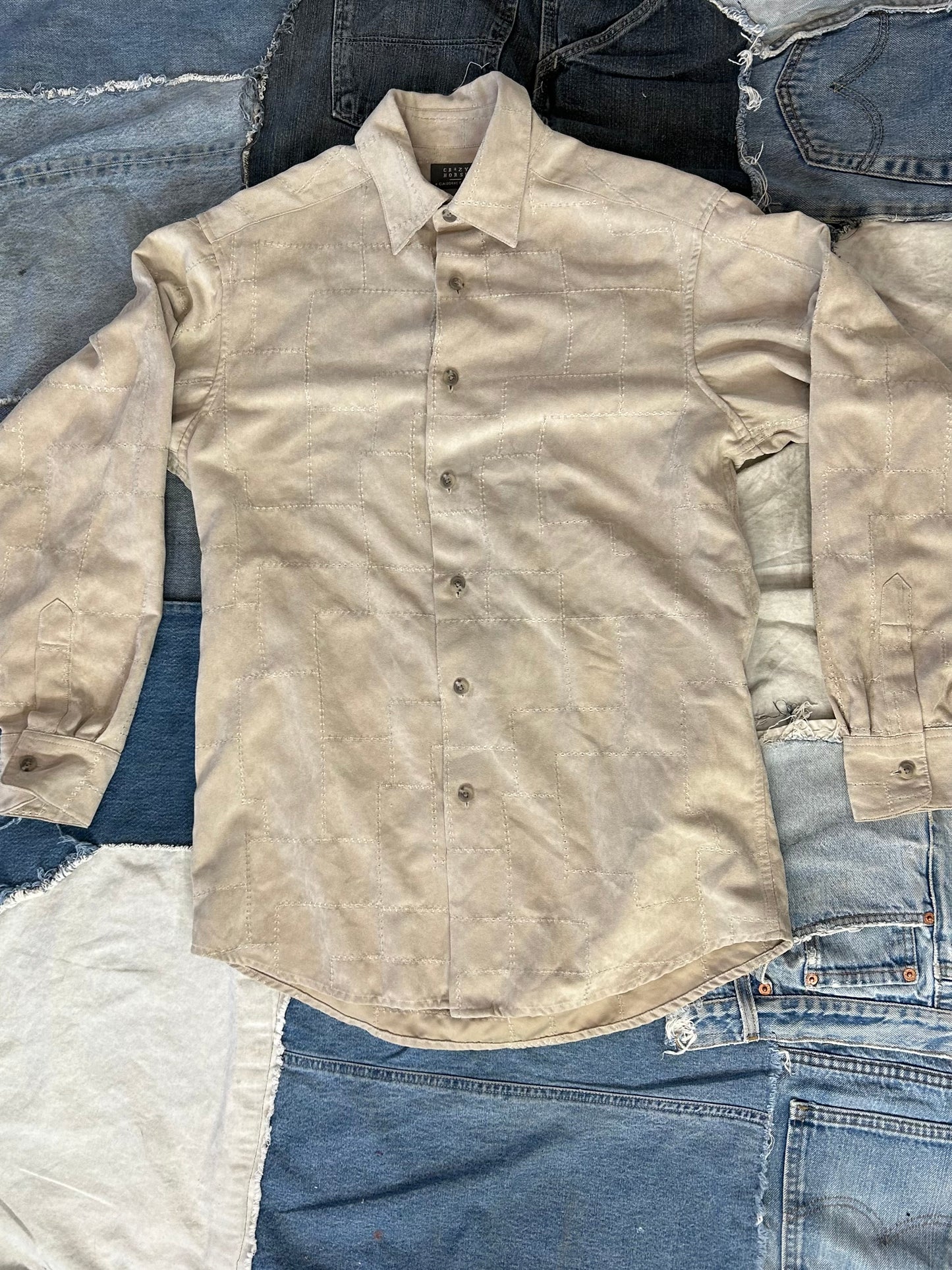 Tan Patchwork Button-up