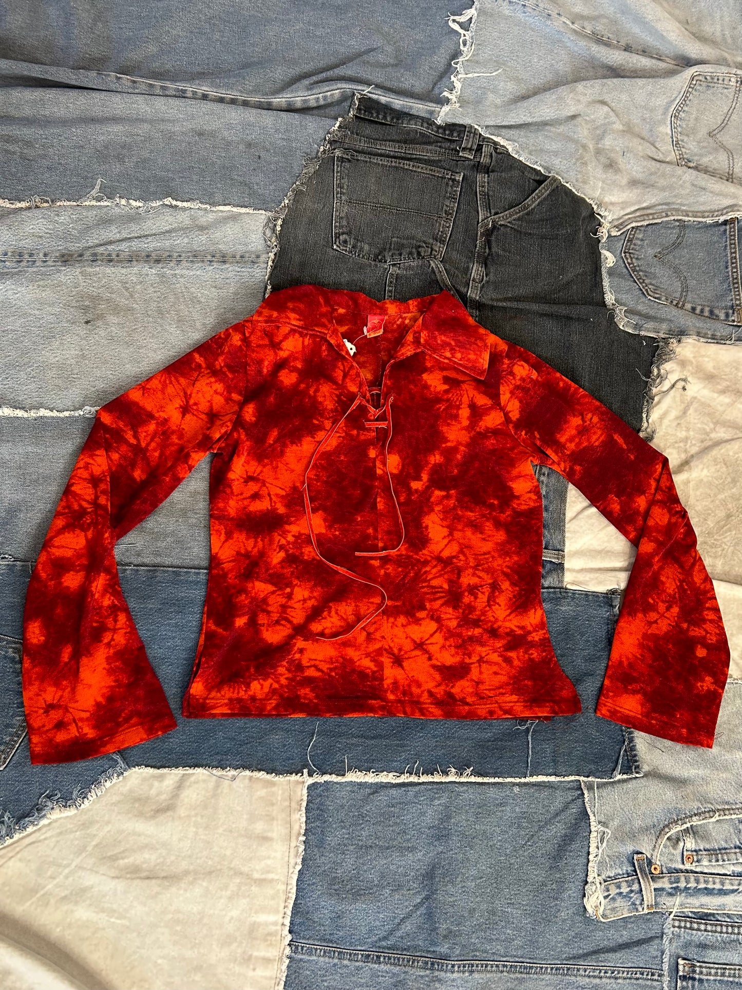 Vintage Red/Orange Bell Sleeve Top
