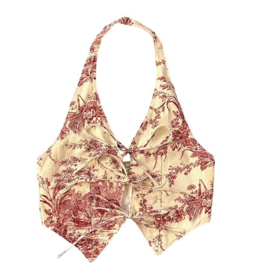 Red Rooster Vest Tie Halter Top