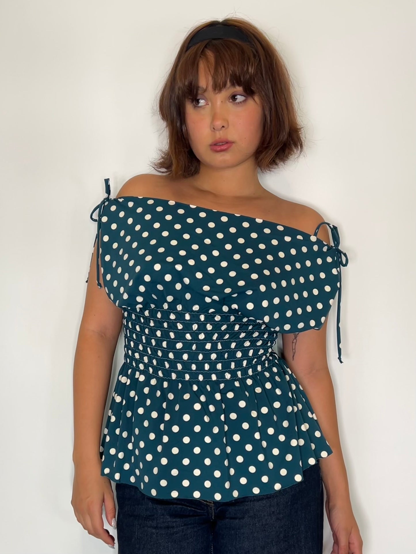 Dark Teal Polka Dot Siren Top