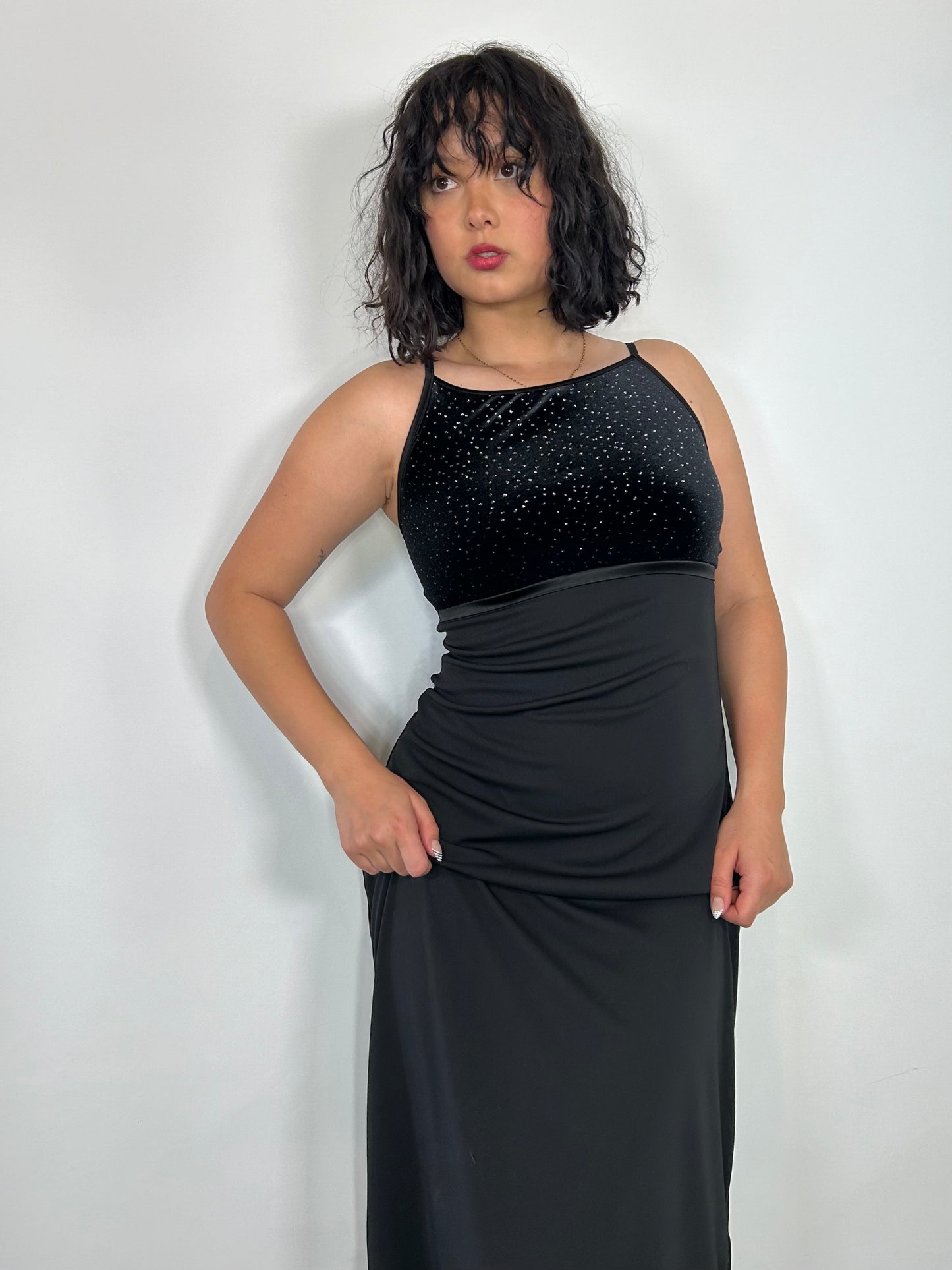 Vintage Black Sparkly High Neck Dress