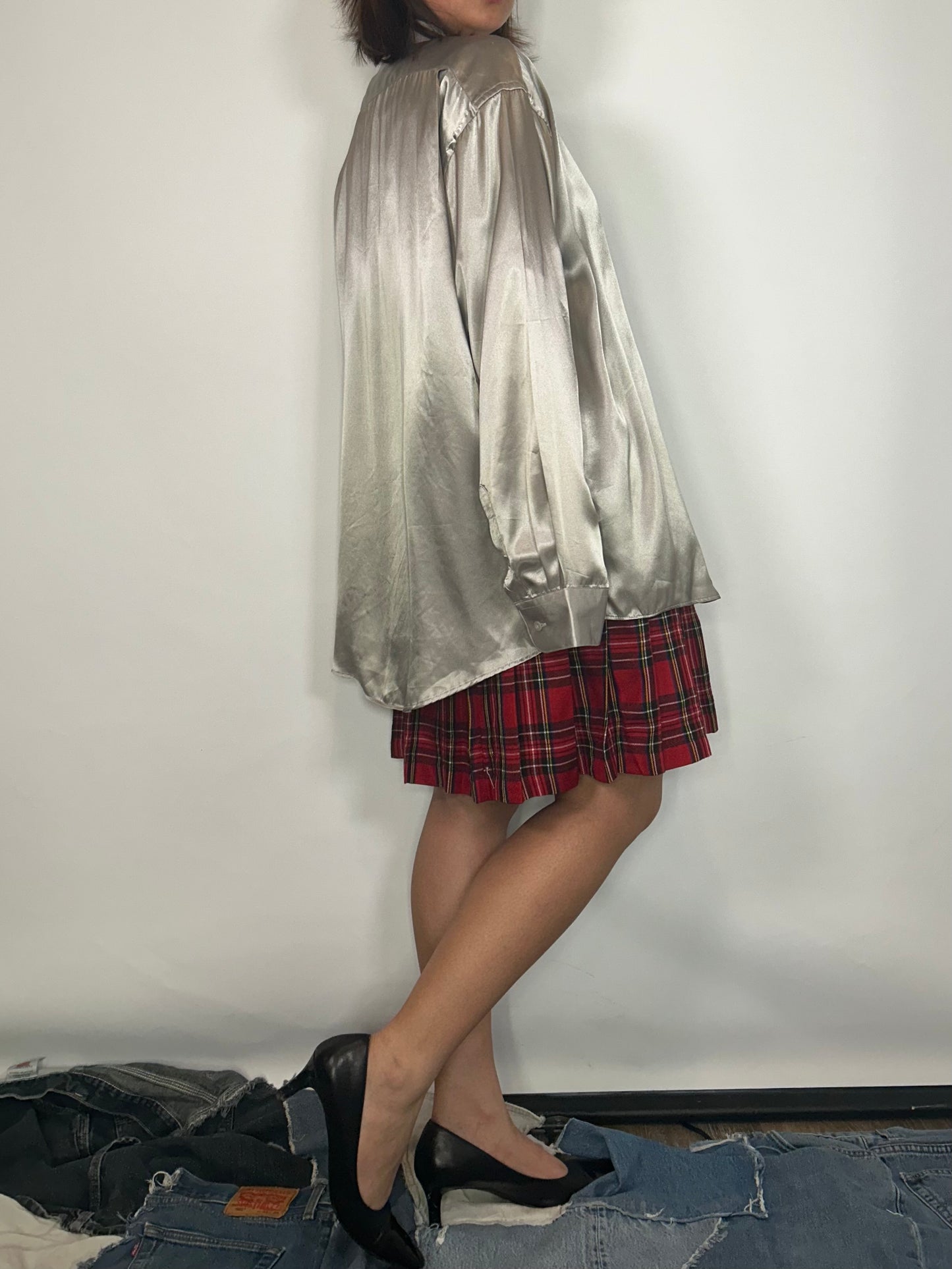 Vintage silky silver button up