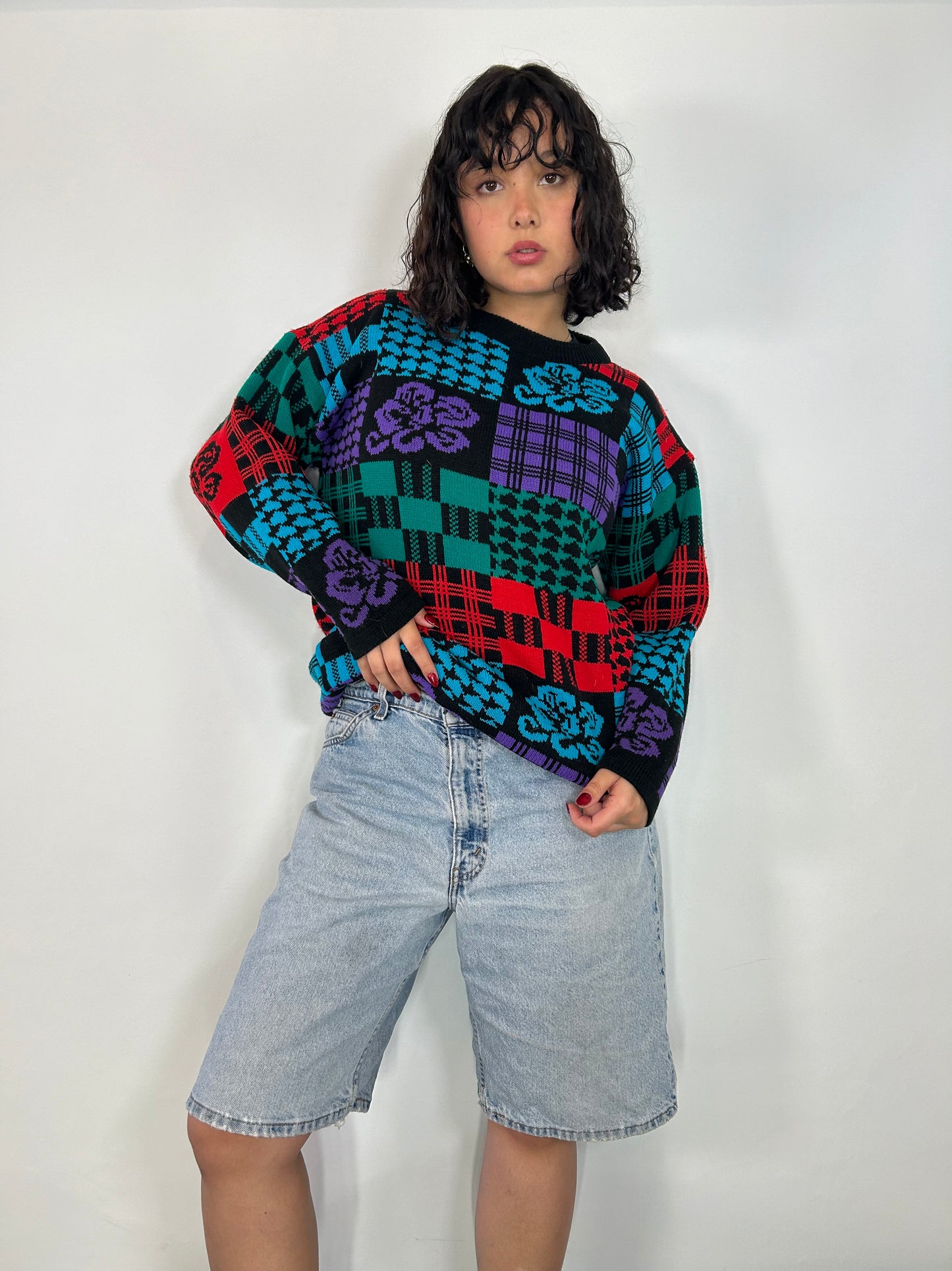 Vintage Color Block Patterned Sweater